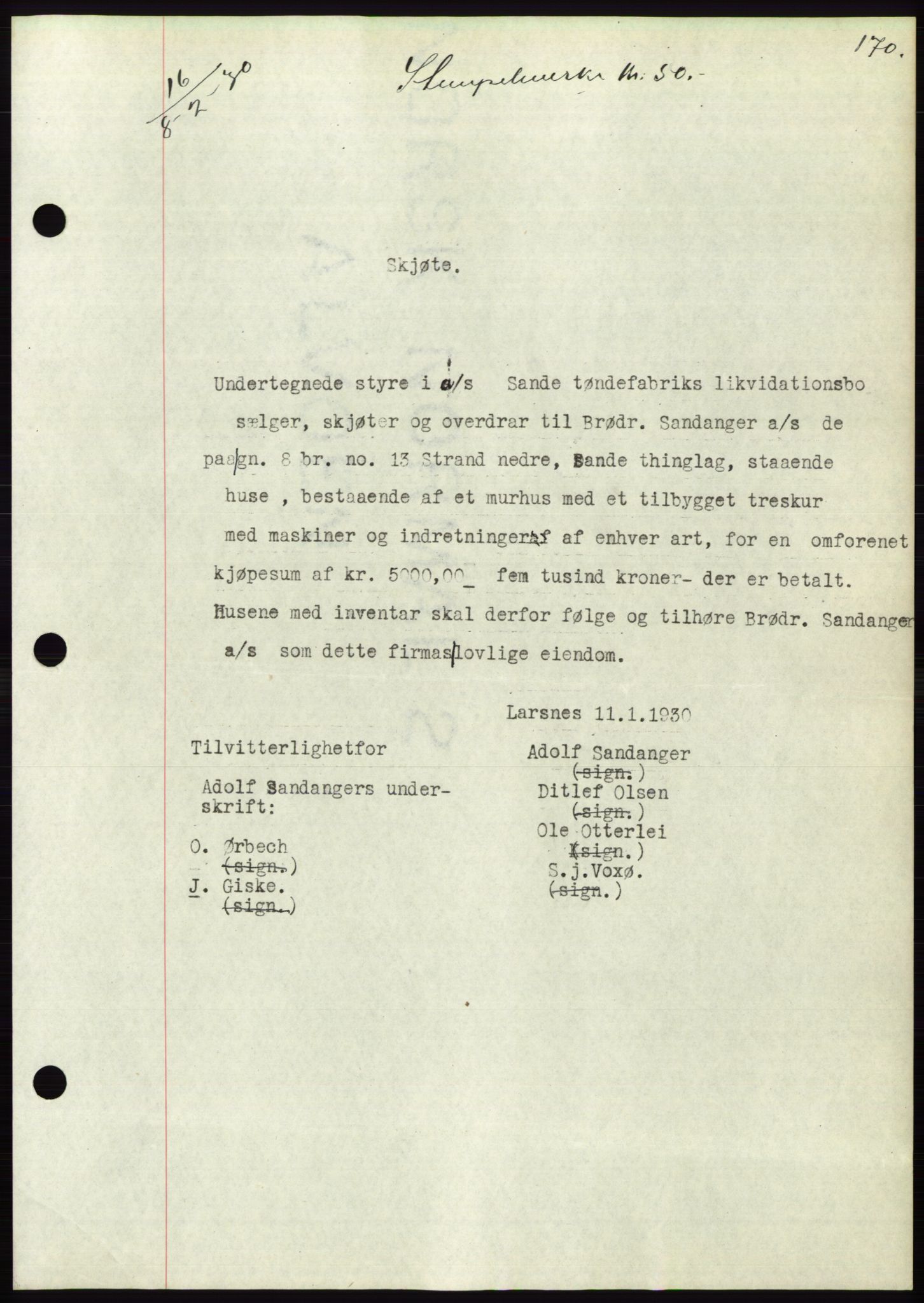 Søre Sunnmøre sorenskriveri, SAT/A-4122/1/2/2C/L0050: Mortgage book no. 44, 1929-1930, Deed date: 08.02.1930