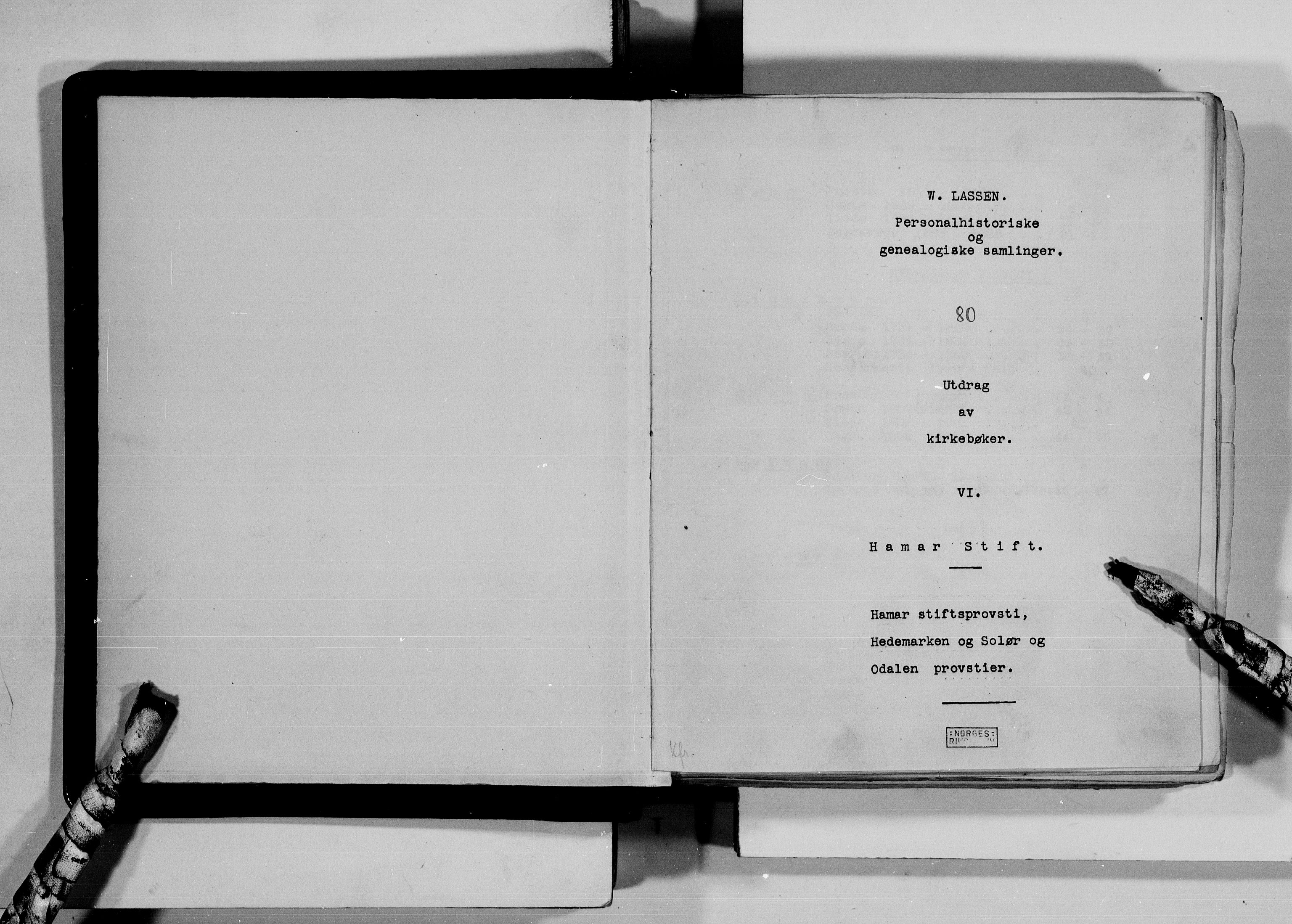 Lassens samlinger, AV/RA-PA-0051/F/Fc/L0080: Utdrag av kirkebøker VI - Hamar stift: Hamar stiftsprosti, Hedemarken prosti og Solør og Odalen prosti, 1689-1860, p. 2