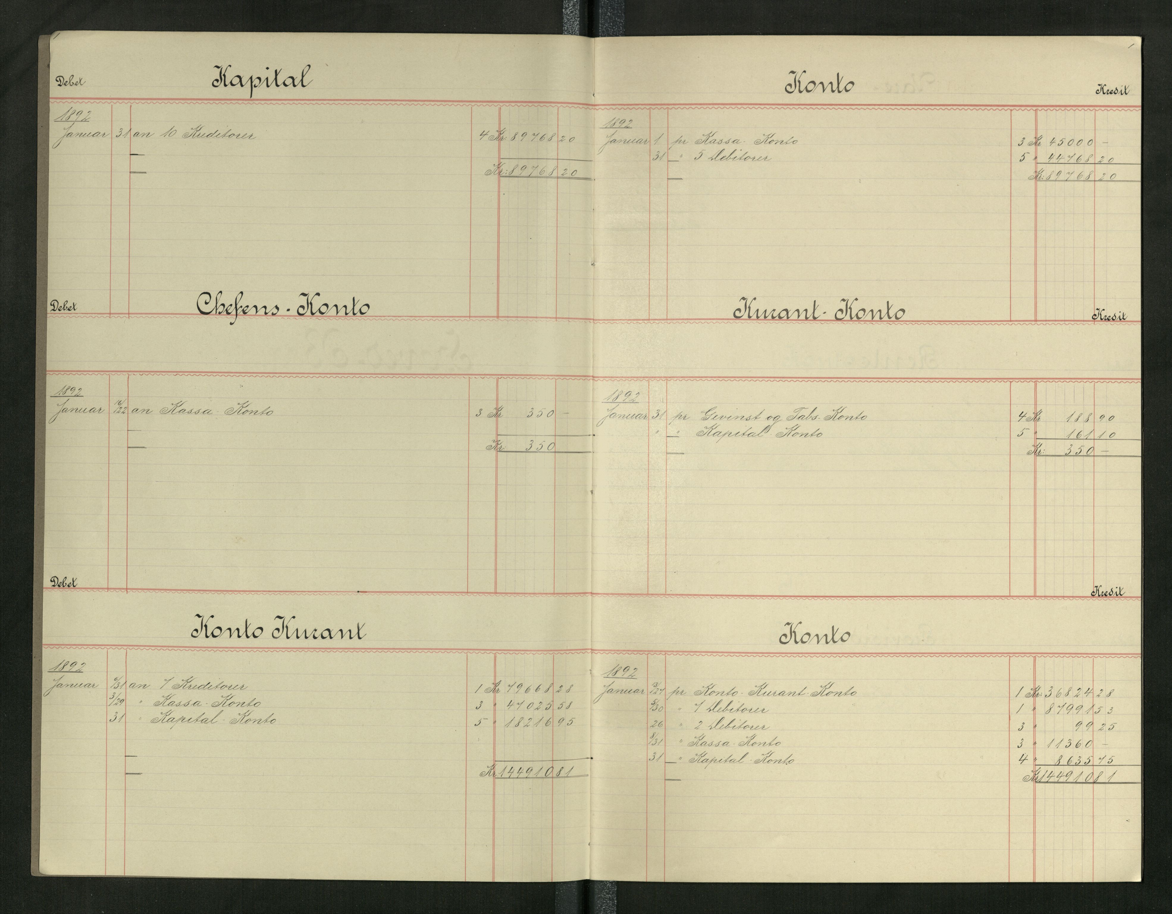 A. Selmer (Levanger), TIKA/PA-1498/R/L0001: Hovedbok. Riskontro, 1892