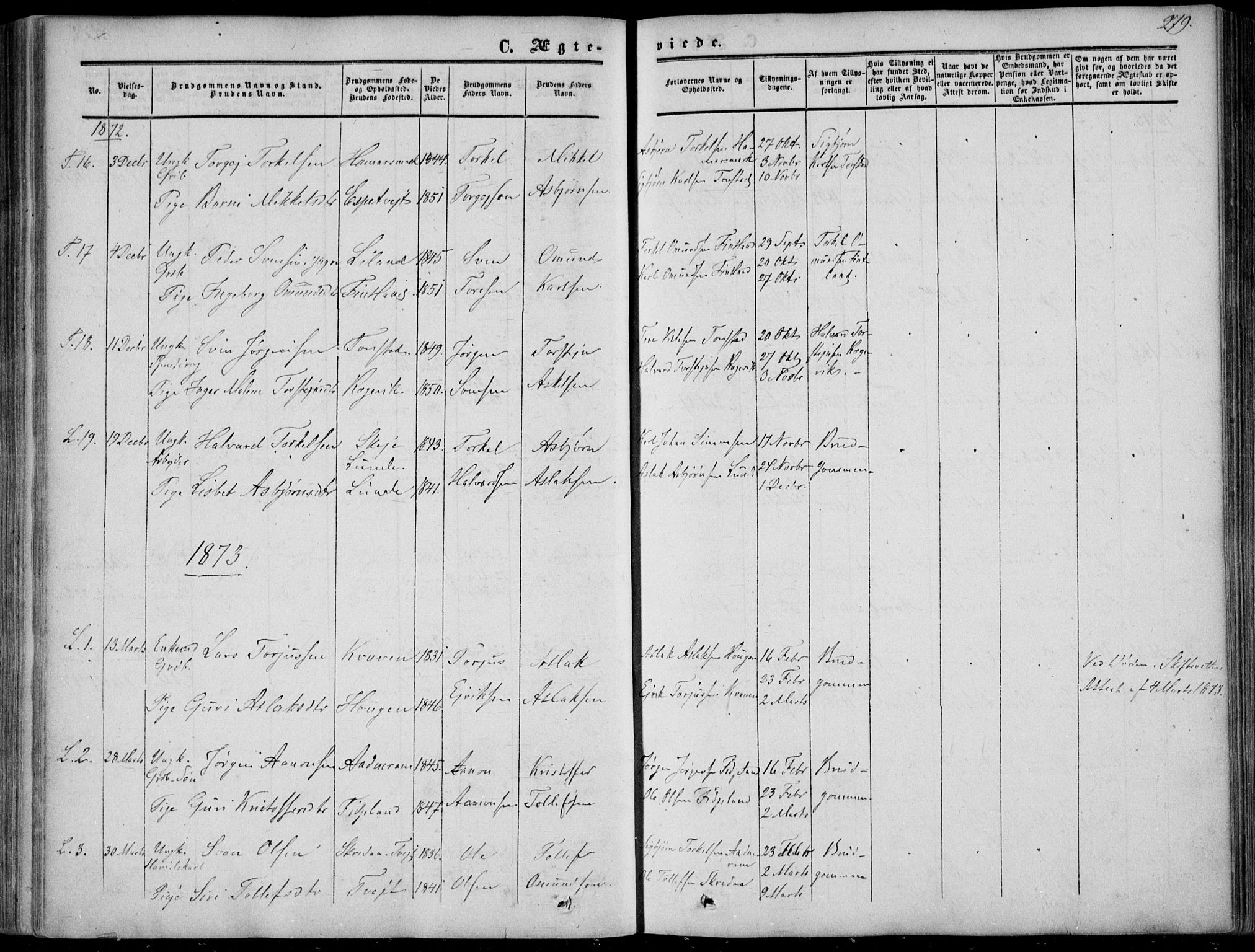 Sirdal sokneprestkontor, SAK/1111-0036/F/Fa/Fab/L0002: Parish register (official) no. A 2, 1855-1874, p. 279