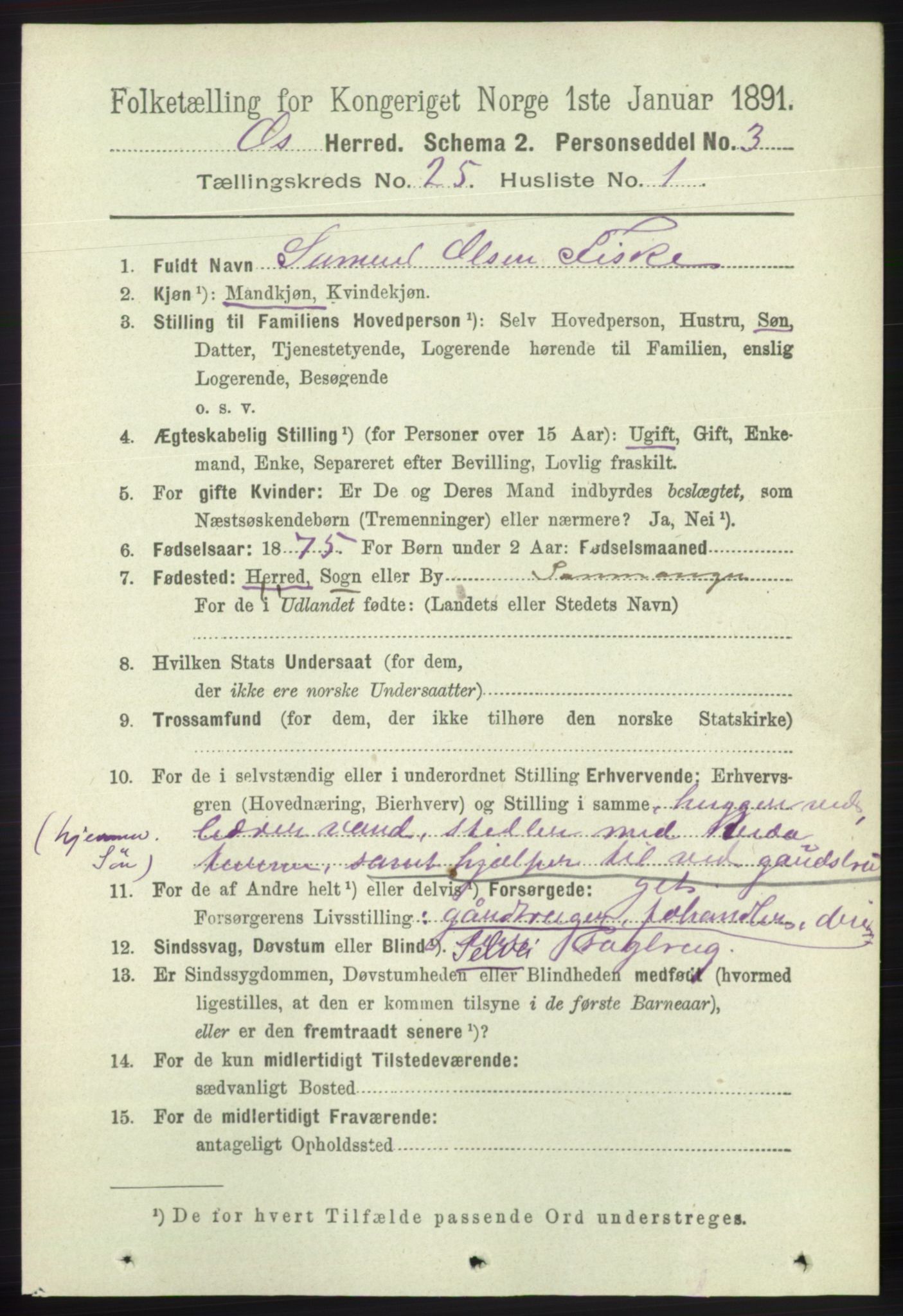 RA, 1891 census for 1243 Os, 1891, p. 5351