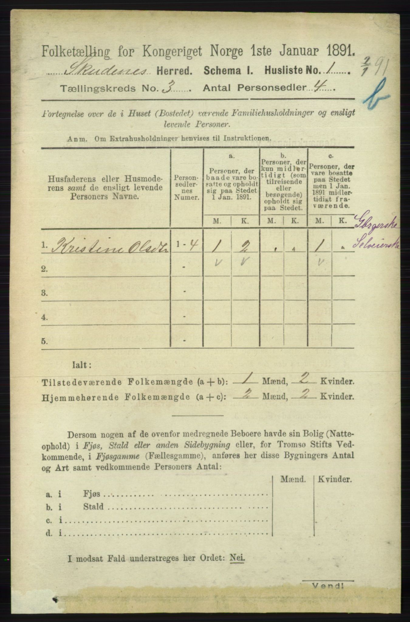 RA, 1891 census for 1150 Skudenes, 1891, p. 3911
