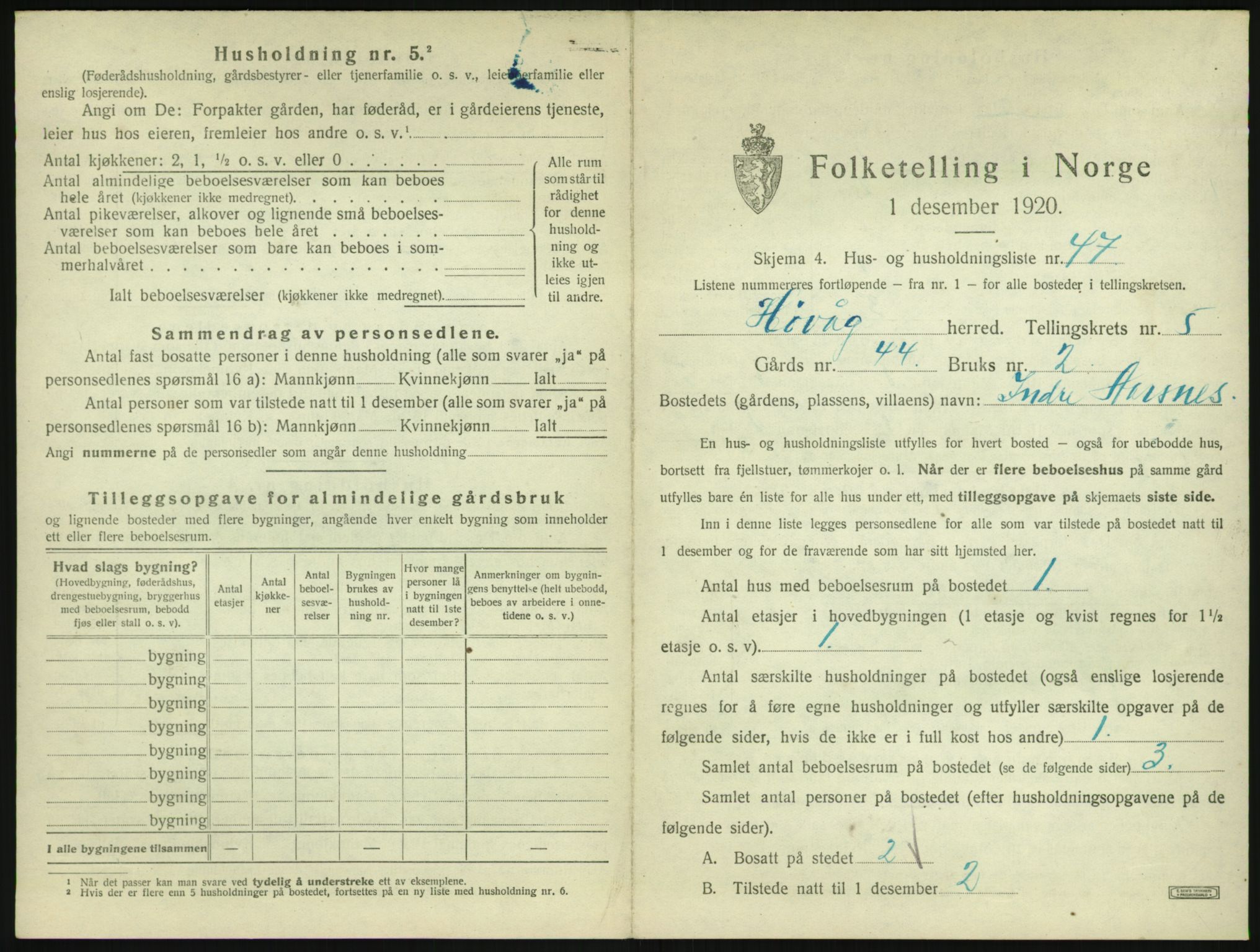 SAK, 1920 census for Høvåg, 1920, p. 484