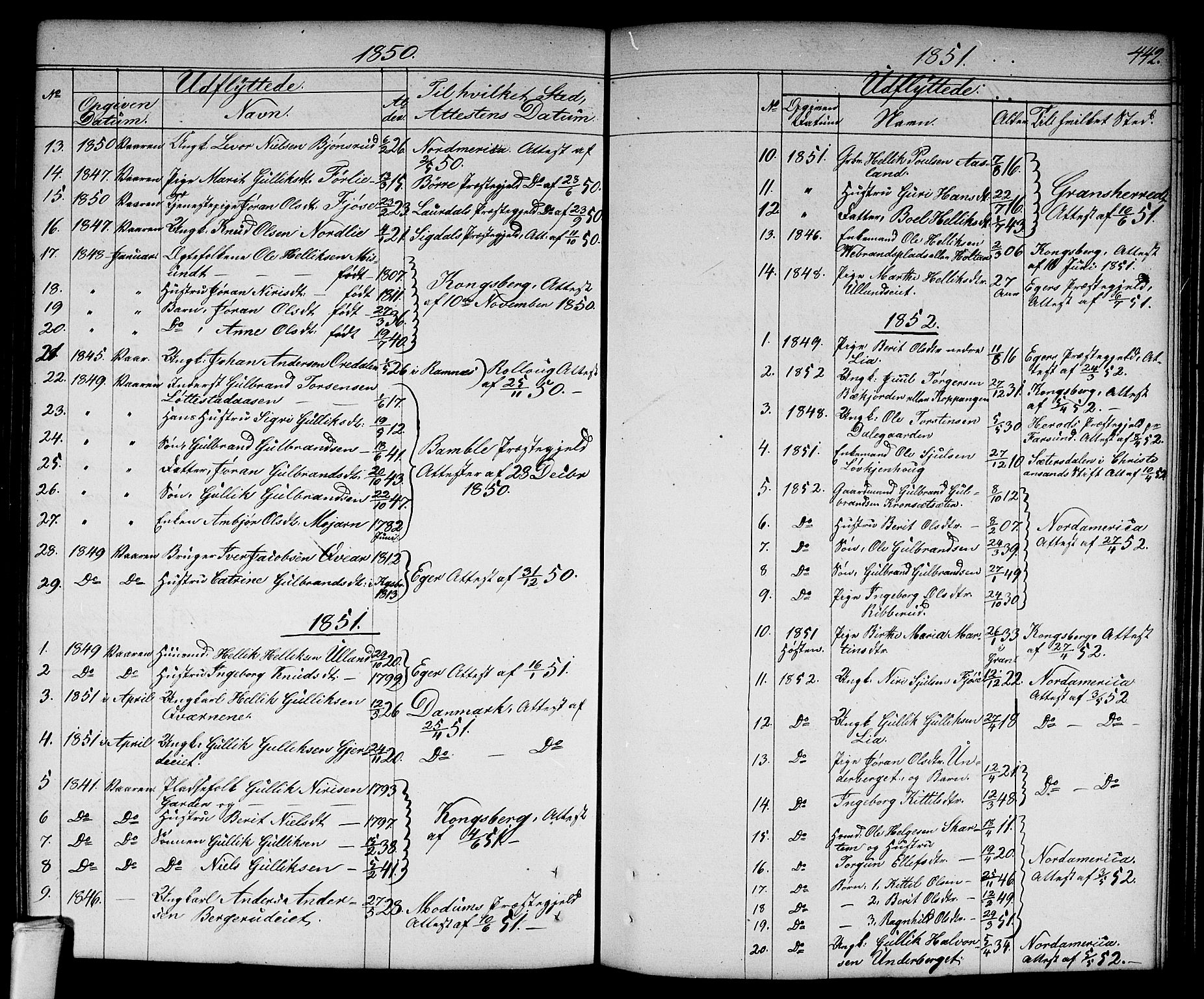 Flesberg kirkebøker, AV/SAKO-A-18/G/Ga/L0002: Parish register (copy) no. I 2, 1834-1860, p. 442