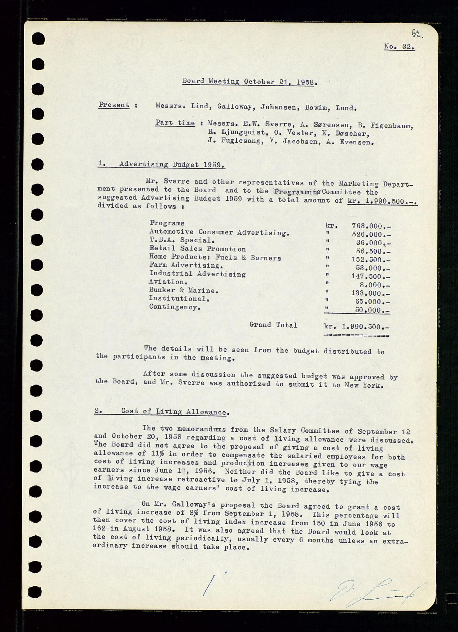 Pa 0982 - Esso Norge A/S, AV/SAST-A-100448/A/Aa/L0001/0001: Den administrerende direksjon Board minutes (styrereferater) / Den administrerende direksjon Board minutes (styrereferater), 1958-1959, p. 52