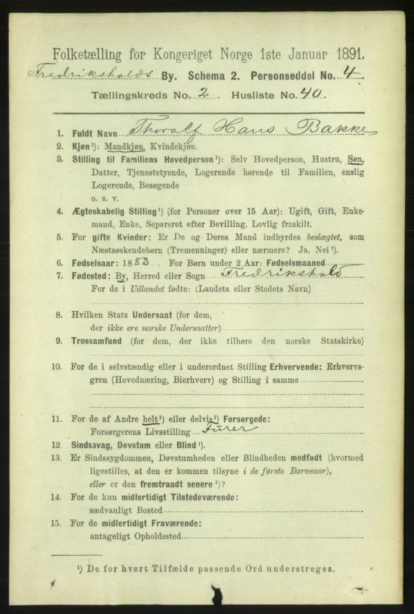 RA, 1891 census for 0101 Fredrikshald, 1891, p. 3187