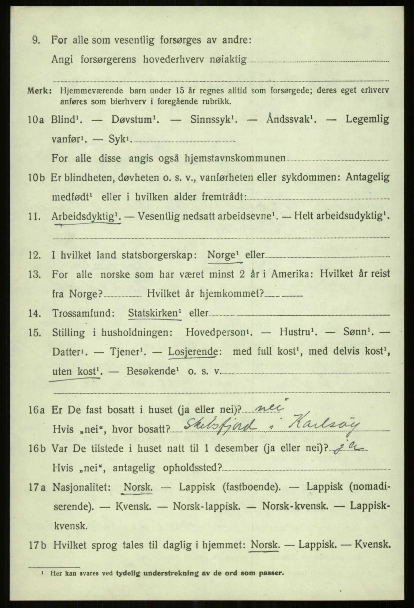 SATØ, 1920 census for Karlsøy, 1920, p. 5220