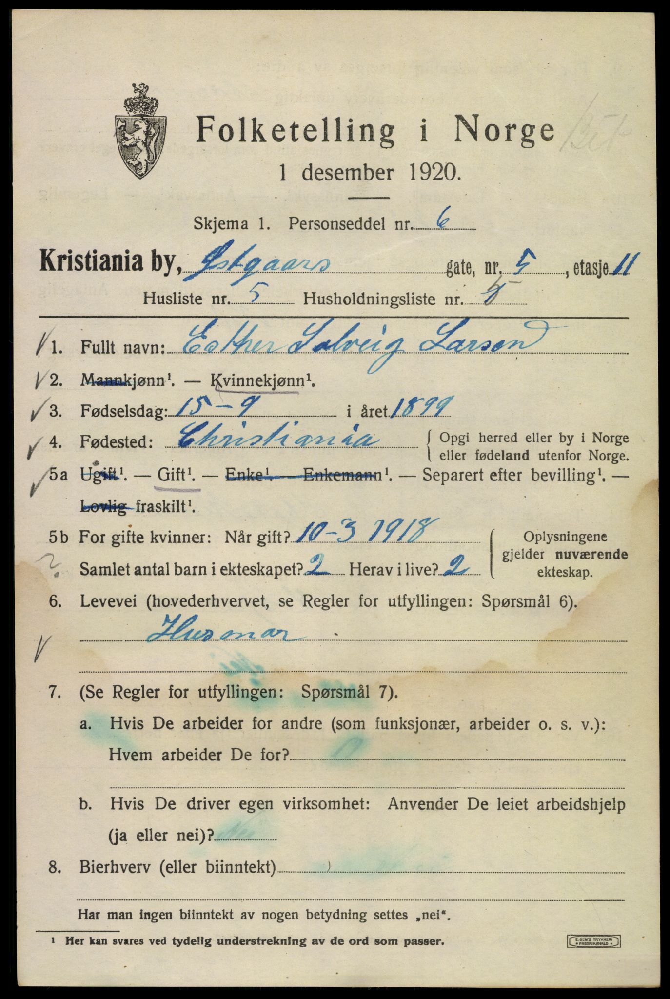 SAO, 1920 census for Kristiania, 1920, p. 656811