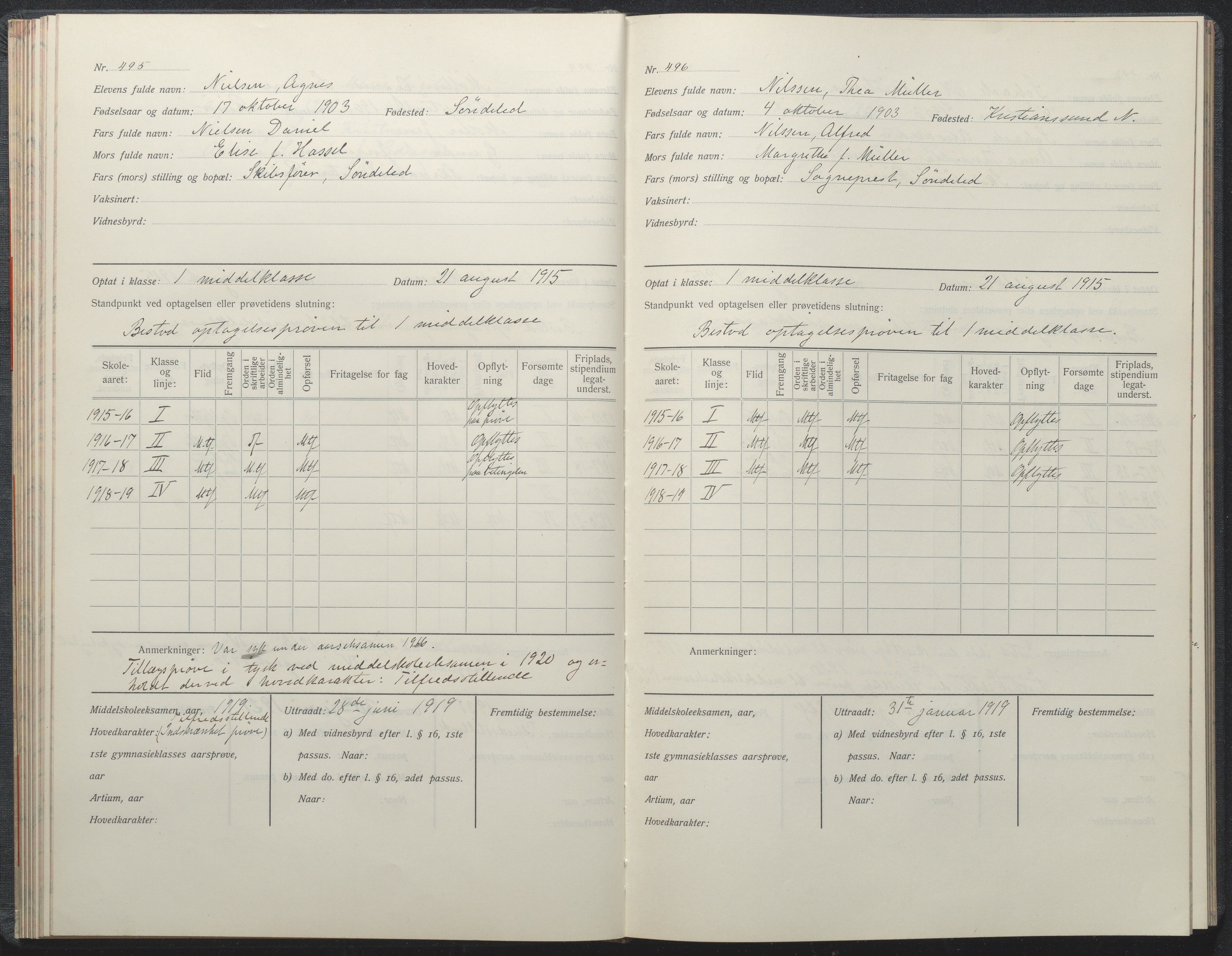 Risør kommune, AAKS/KA0901-PK/1/05/05i/L0002: Manntallsprotokoll, 1911-1925, p. 495-496