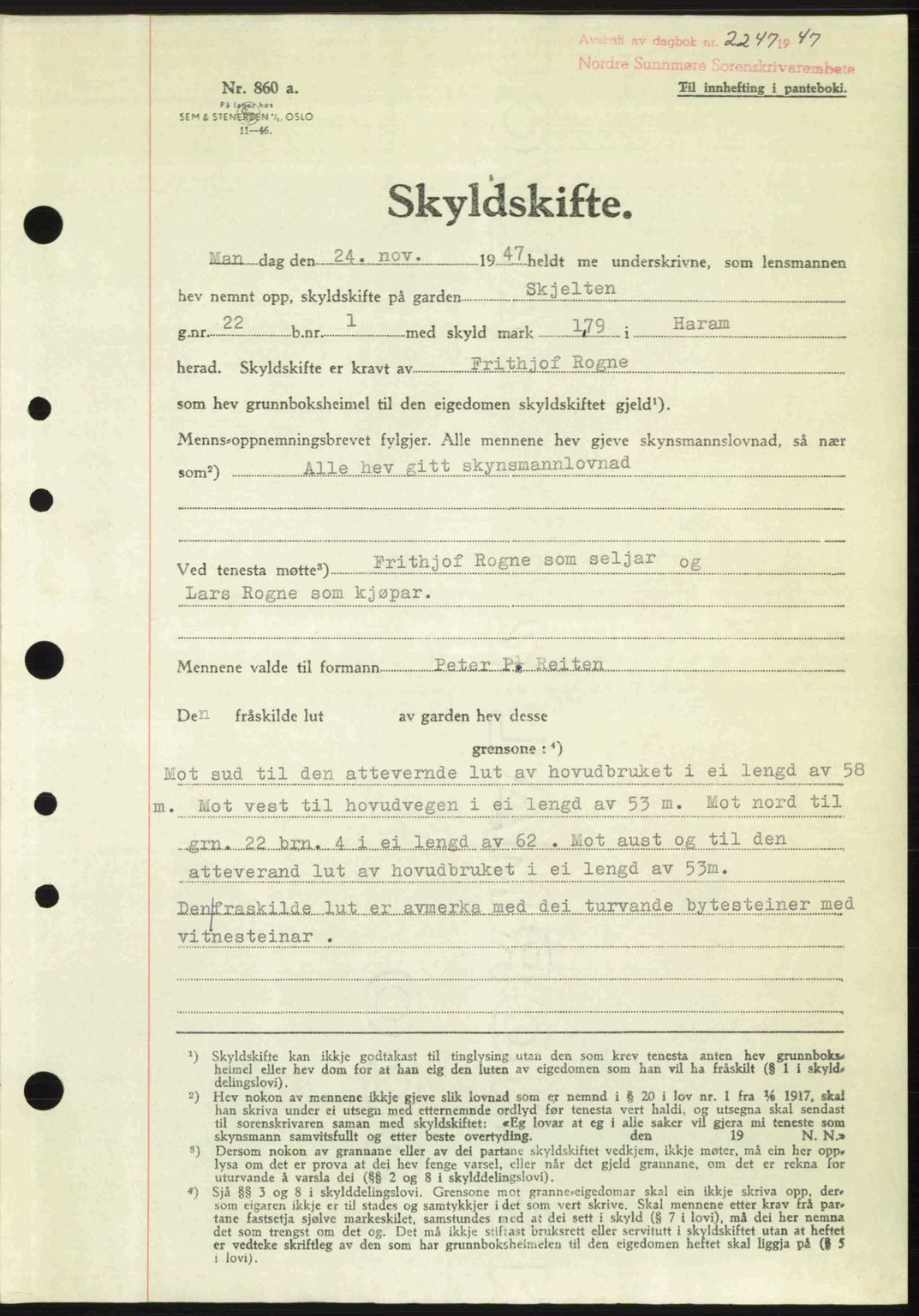 Nordre Sunnmøre sorenskriveri, AV/SAT-A-0006/1/2/2C/2Ca: Mortgage book no. A26, 1947-1948, Diary no: : 2247/1947