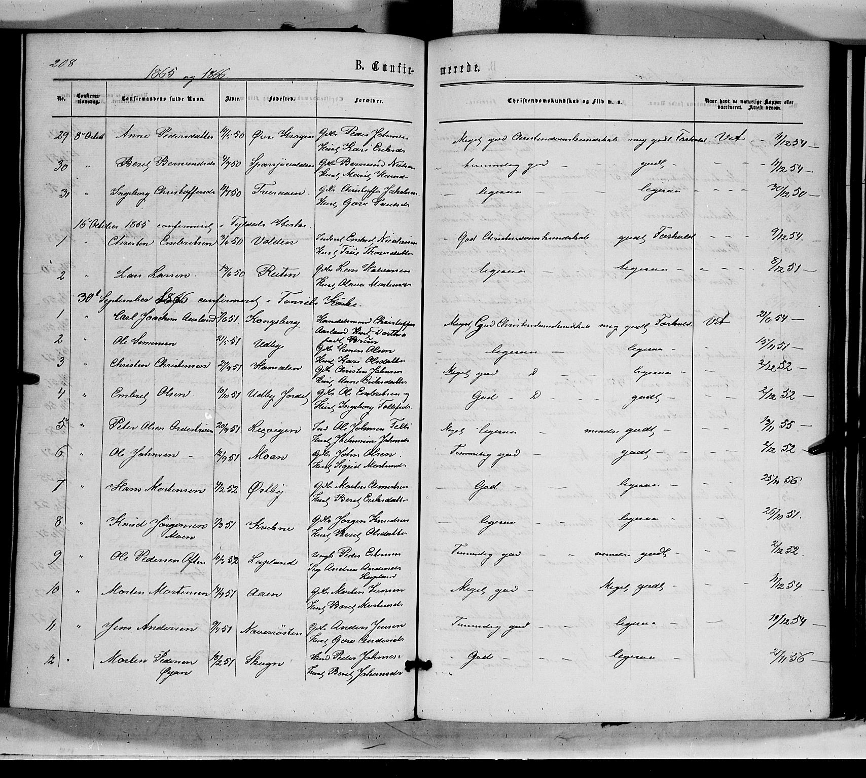 Tynset prestekontor, AV/SAH-PREST-058/H/Ha/Haa/L0021: Parish register (official) no. 21, 1863-1879, p. 208