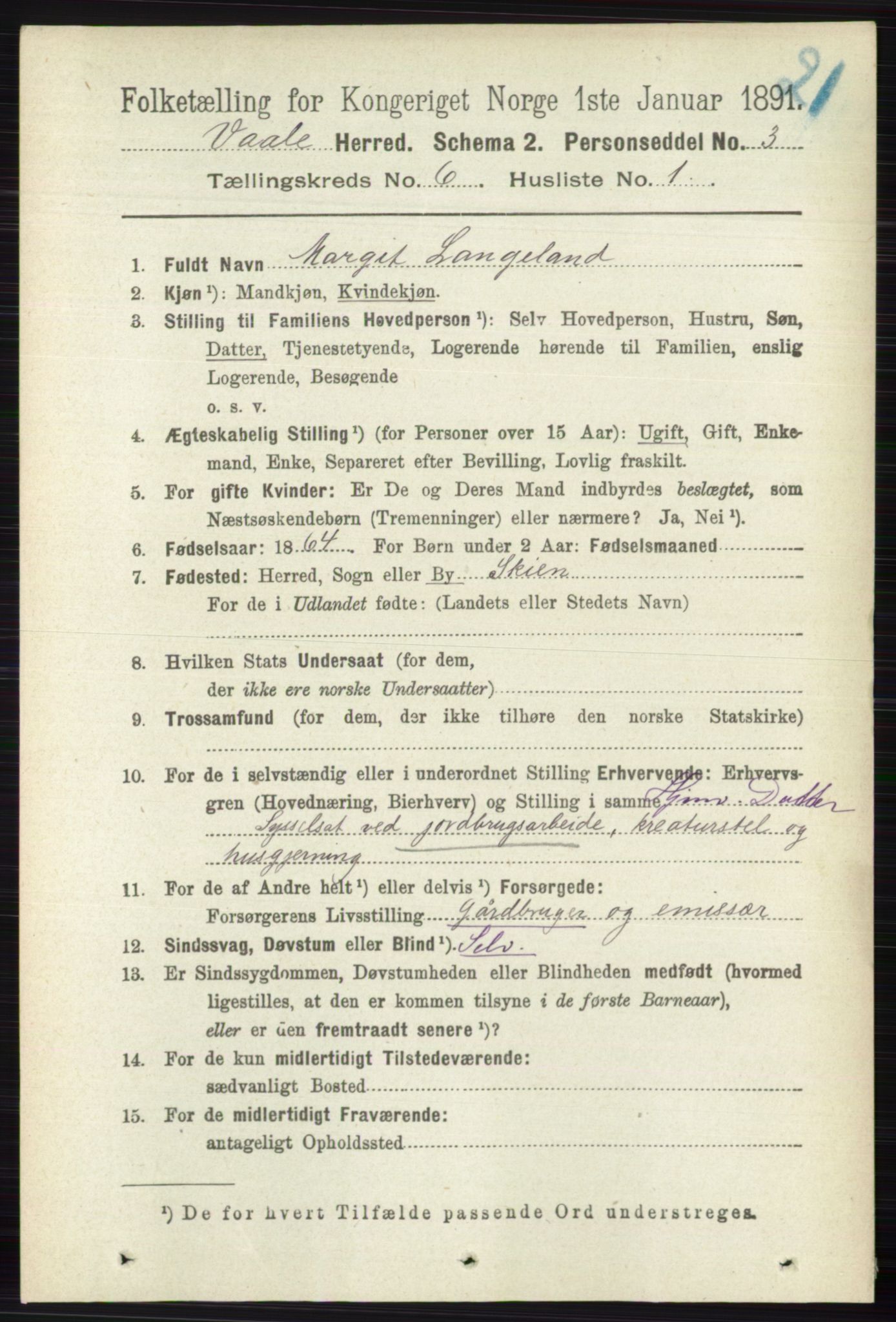 RA, 1891 census for 0716 Våle, 1891, p. 1782