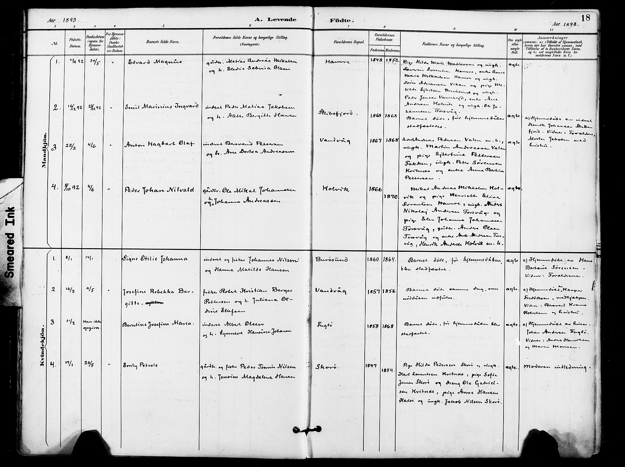 Karlsøy sokneprestembete, AV/SATØ-S-1299/H/Ha/Haa/L0007kirke: Parish register (official) no. 7, 1891-1902, p. 18