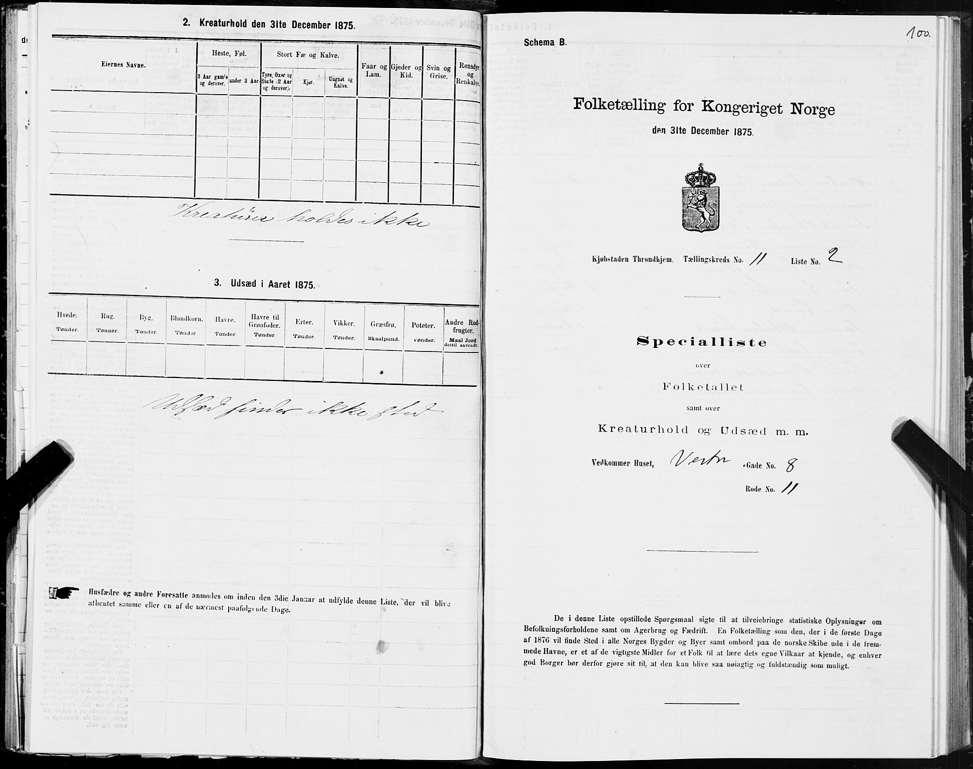 SAT, 1875 census for 1601 Trondheim, 1875, p. 6100