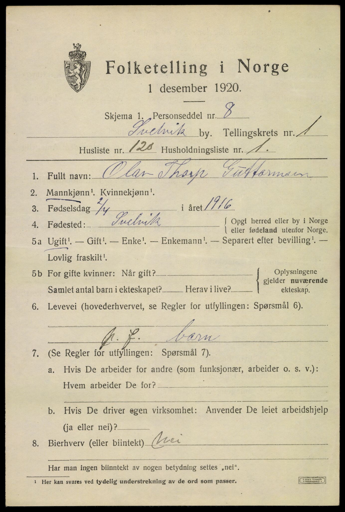 SAKO, 1920 census for Svelvik, 1920, p. 2487