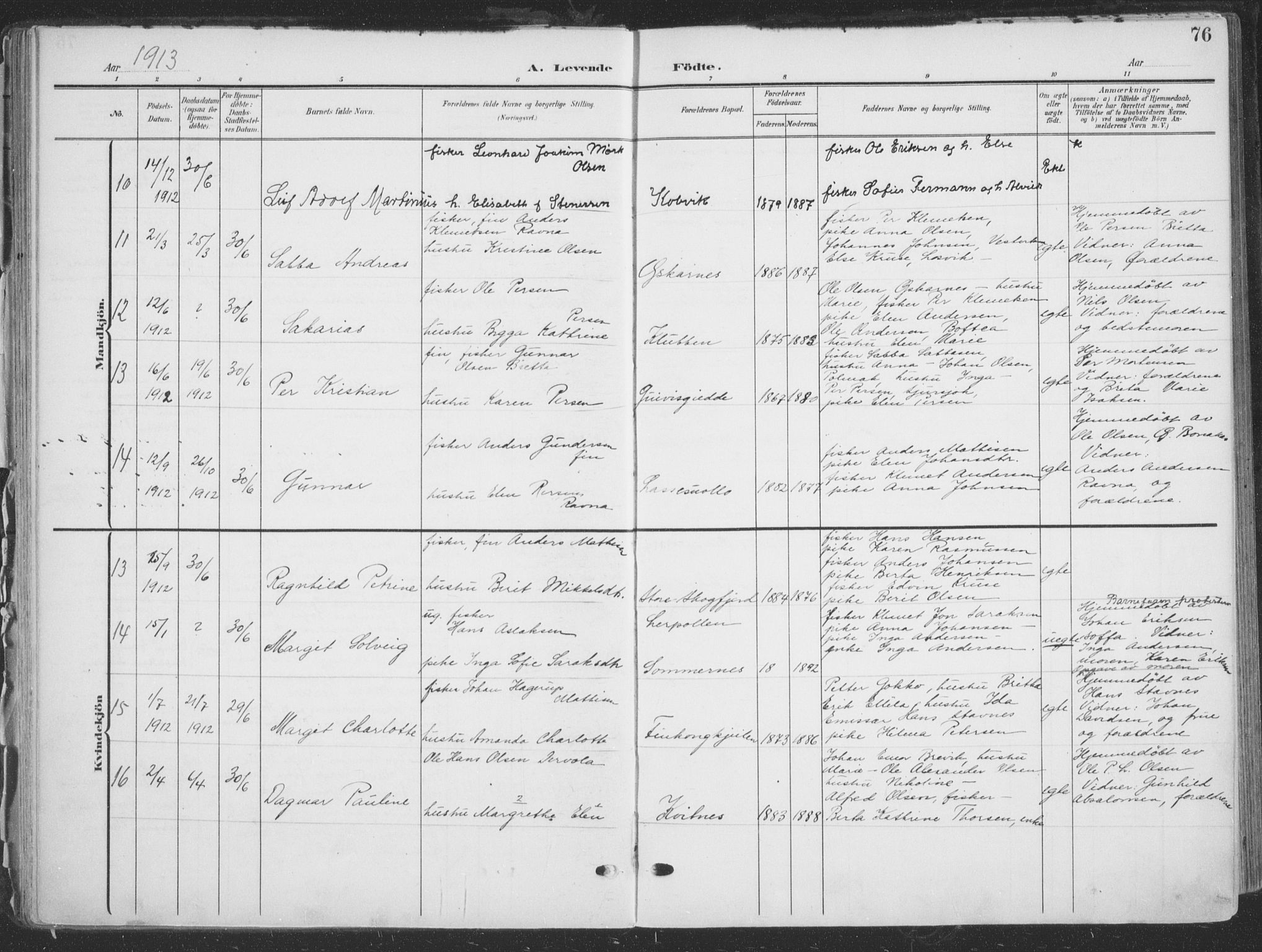 Tana sokneprestkontor, AV/SATØ-S-1334/H/Ha/L0007kirke: Parish register (official) no. 7, 1904-1918, p. 76