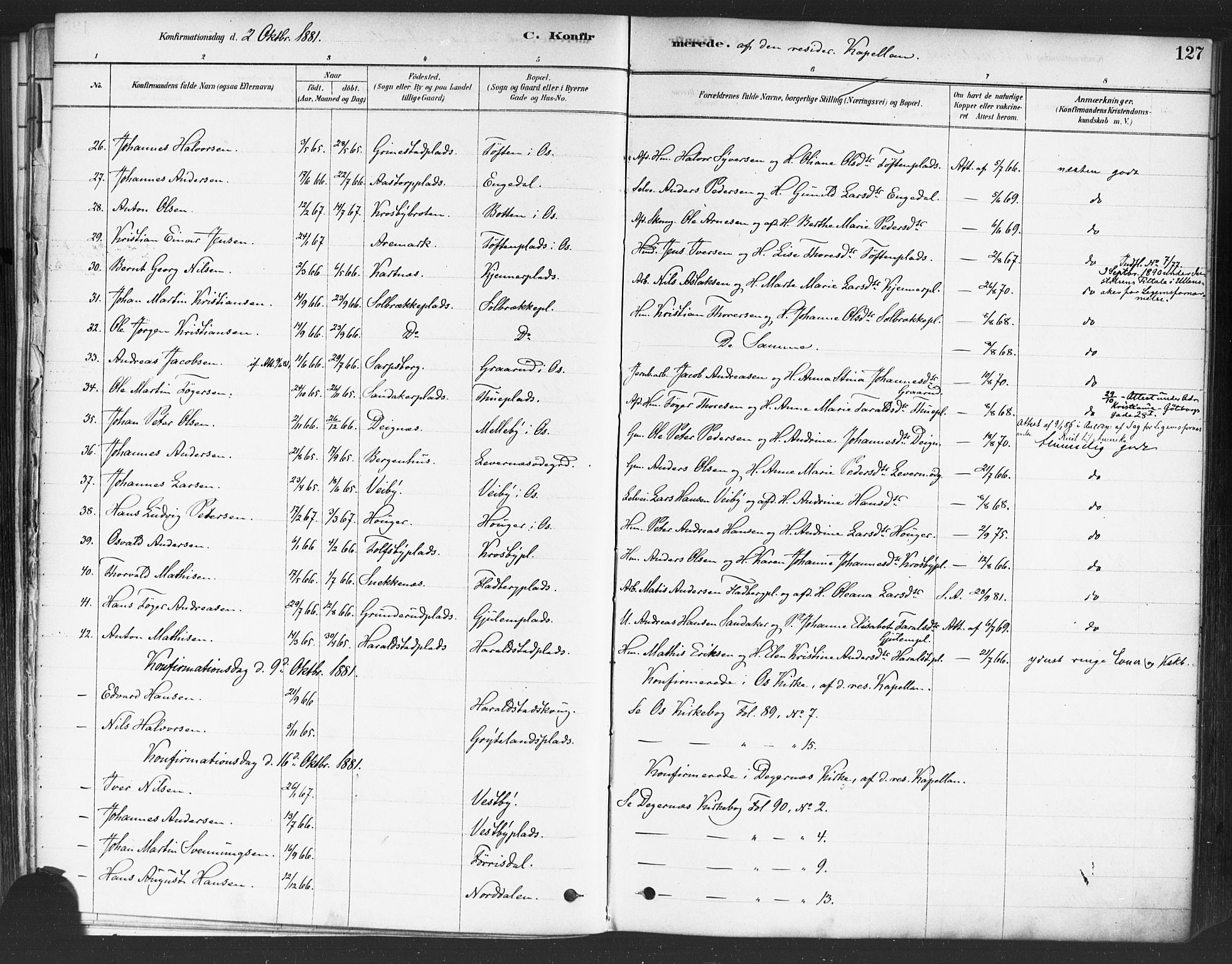 Rakkestad prestekontor Kirkebøker, AV/SAO-A-2008/F/Fa/L0012: Parish register (official) no. I 12, 1878-1893, p. 127