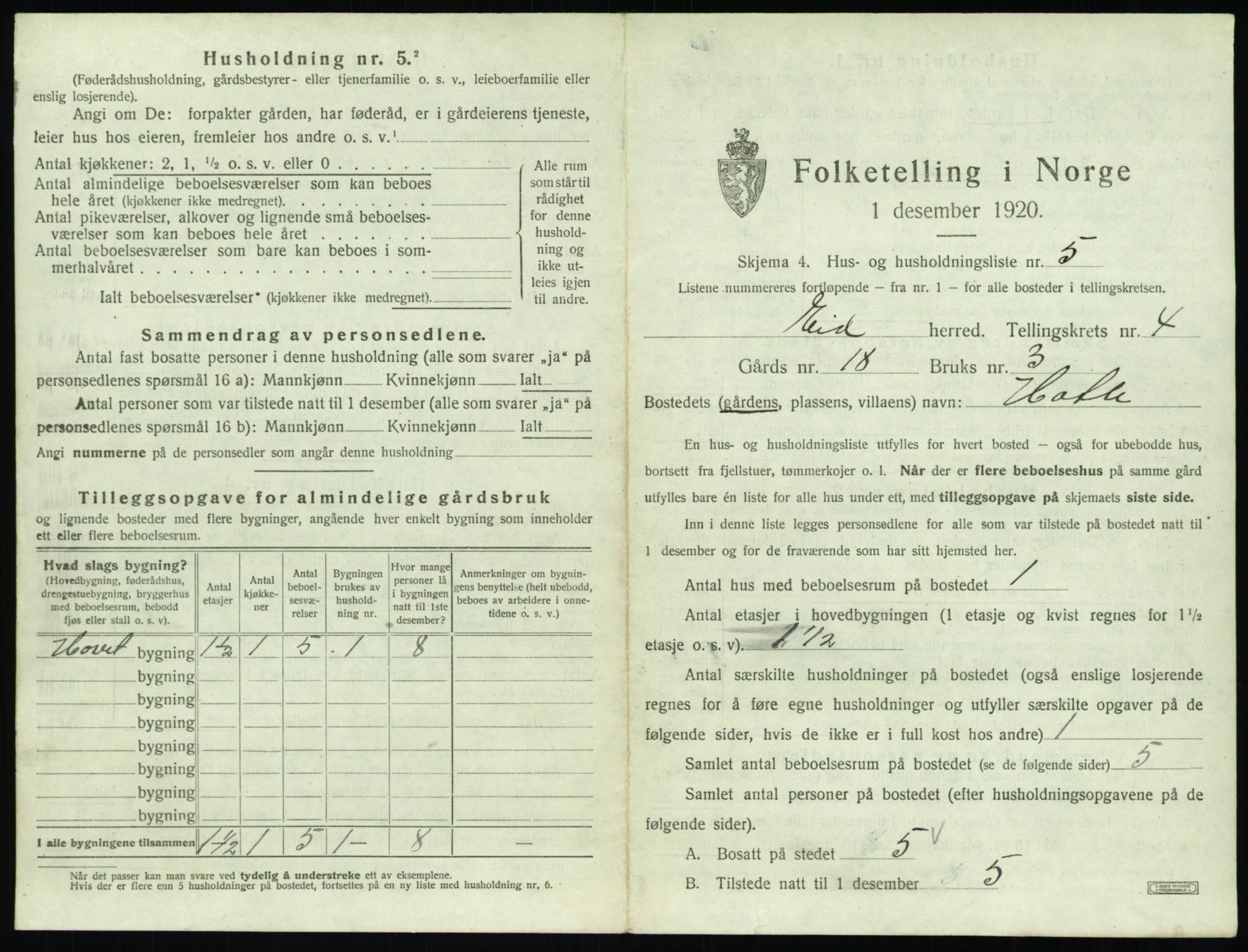 SAT, 1920 census for Eid, 1920, p. 179