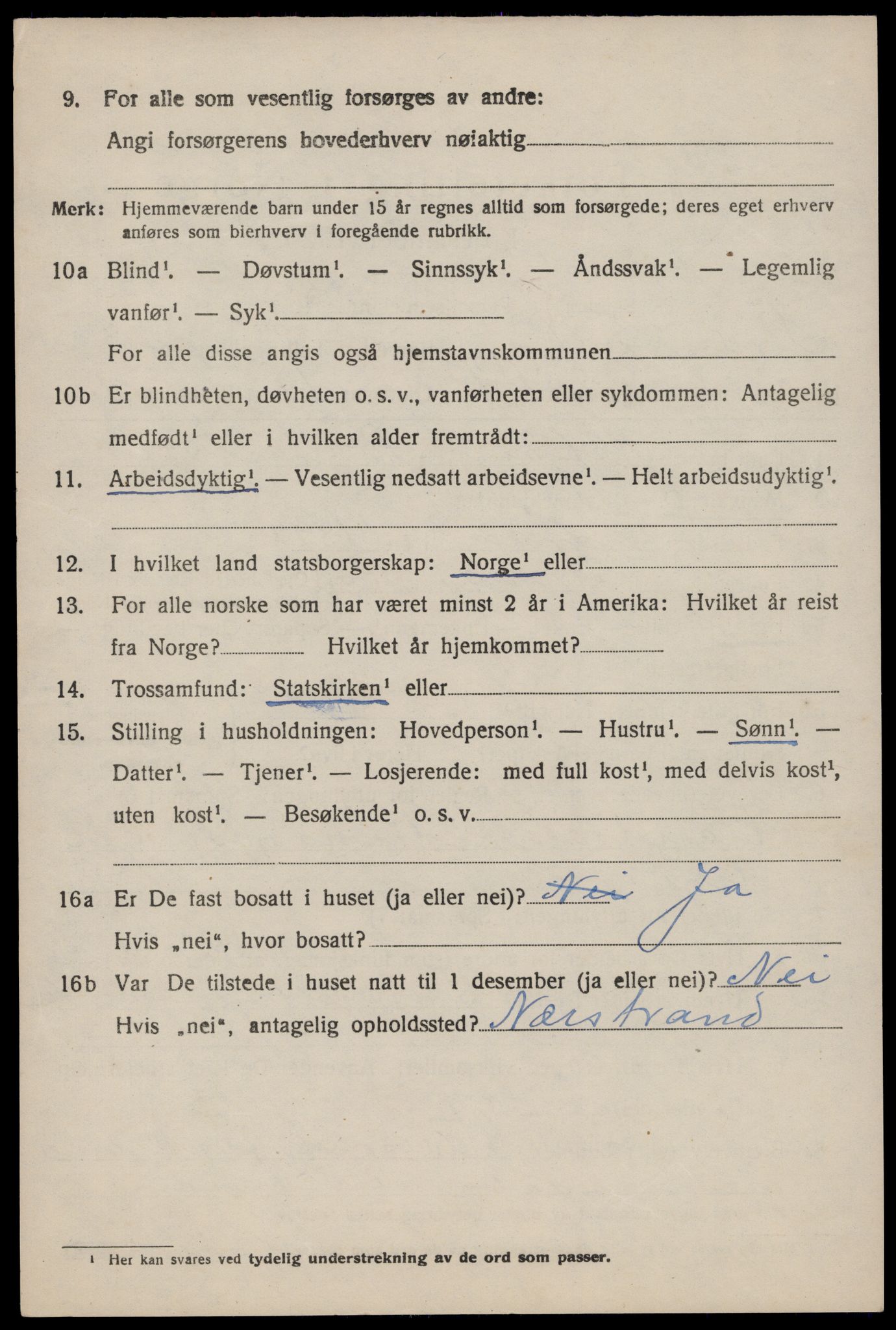 SAST, 1920 census for Strand, 1920, p. 2325