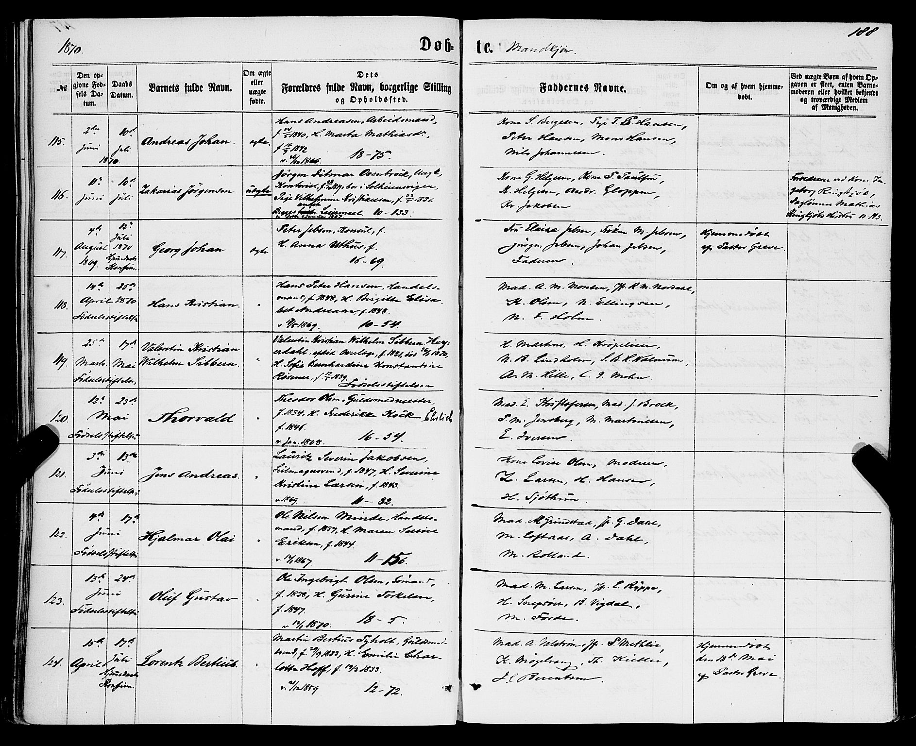 Domkirken sokneprestembete, SAB/A-74801/H/Haa/L0021: Parish register (official) no. B 4, 1859-1871, p. 188