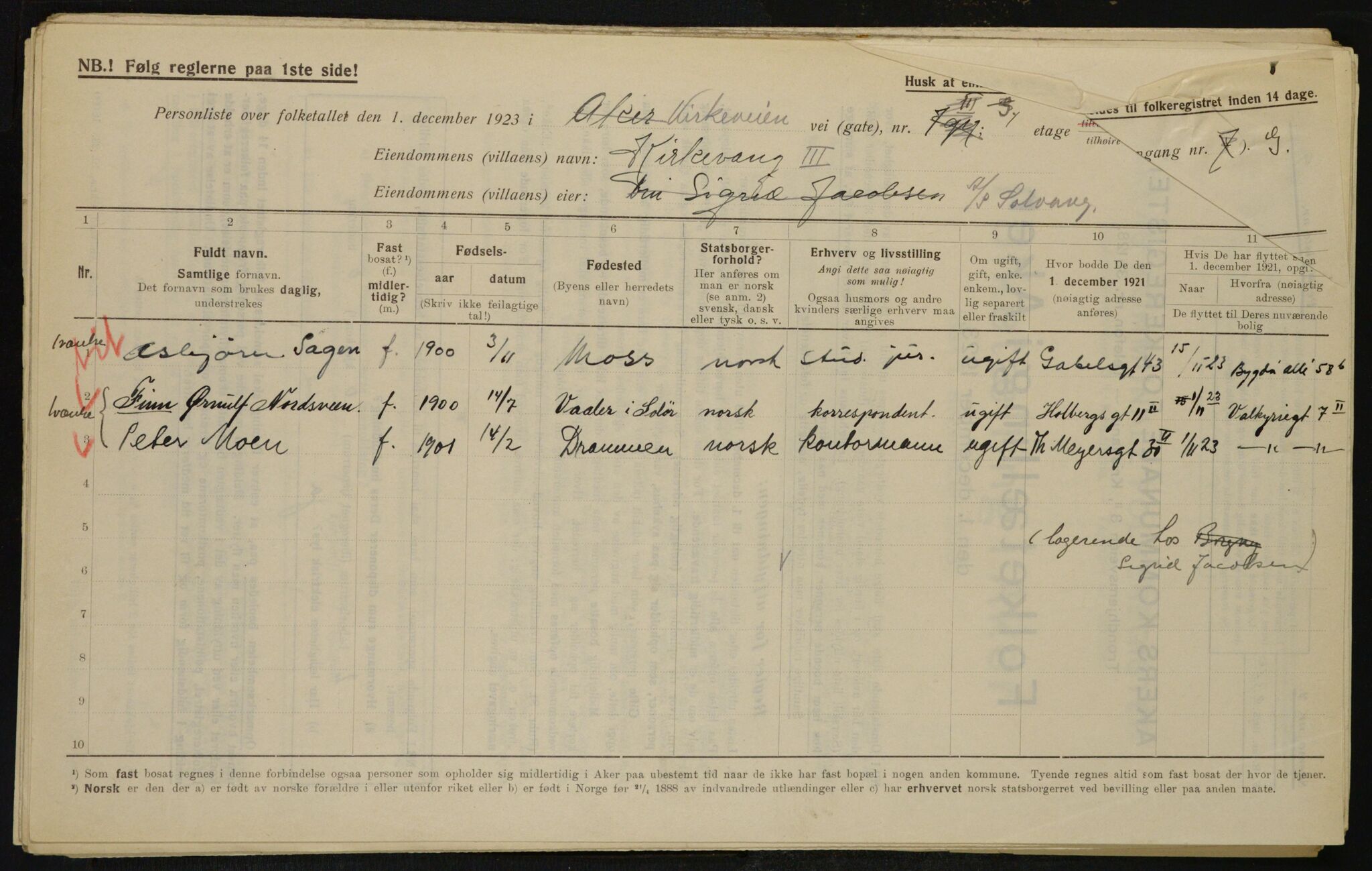 , Municipal Census 1923 for Aker, 1923, p. 12469