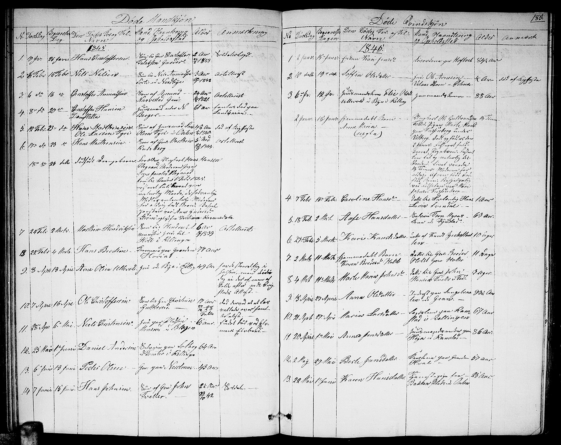 Fet prestekontor Kirkebøker, AV/SAO-A-10370a/G/Ga/L0002: Parish register (copy) no. I 2, 1843-1859, p. 185