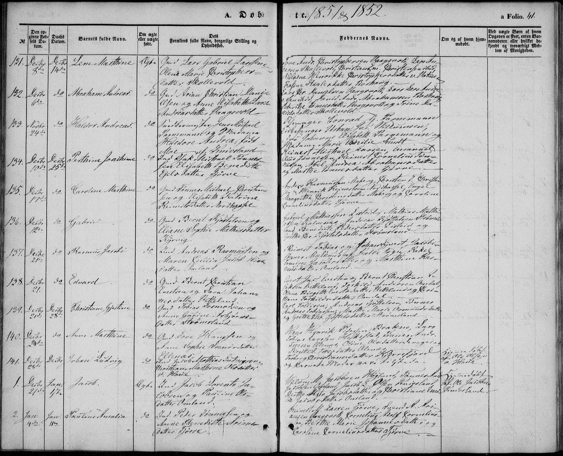 Lista sokneprestkontor, AV/SAK-1111-0027/F/Fb/L0002: Parish register (copy) no. B 2, 1847-1862, p. 41