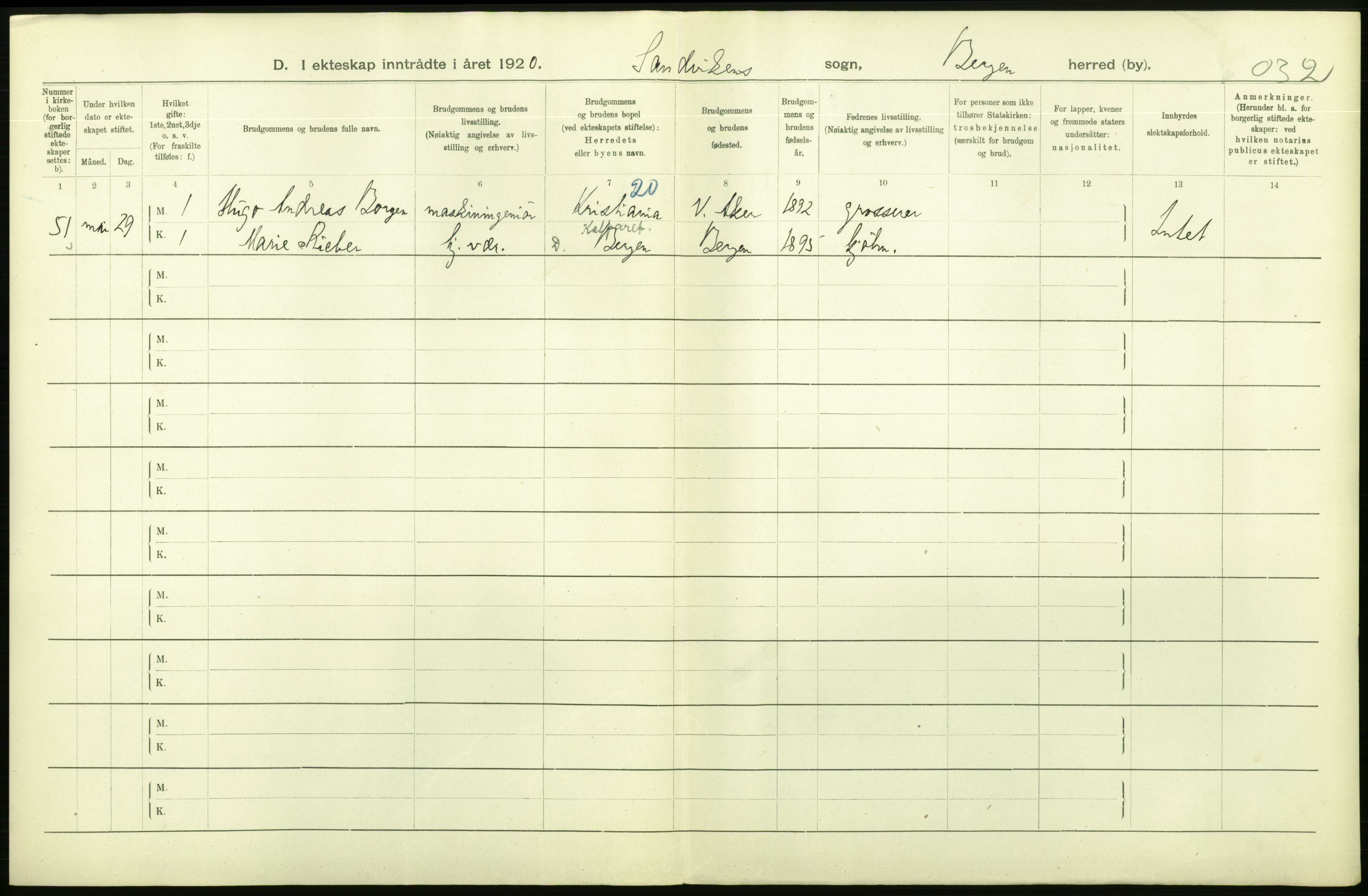 Statistisk sentralbyrå, Sosiodemografiske emner, Befolkning, AV/RA-S-2228/D/Df/Dfb/Dfbj/L0042: Bergen: Gifte, døde, dødfødte., 1920, p. 76