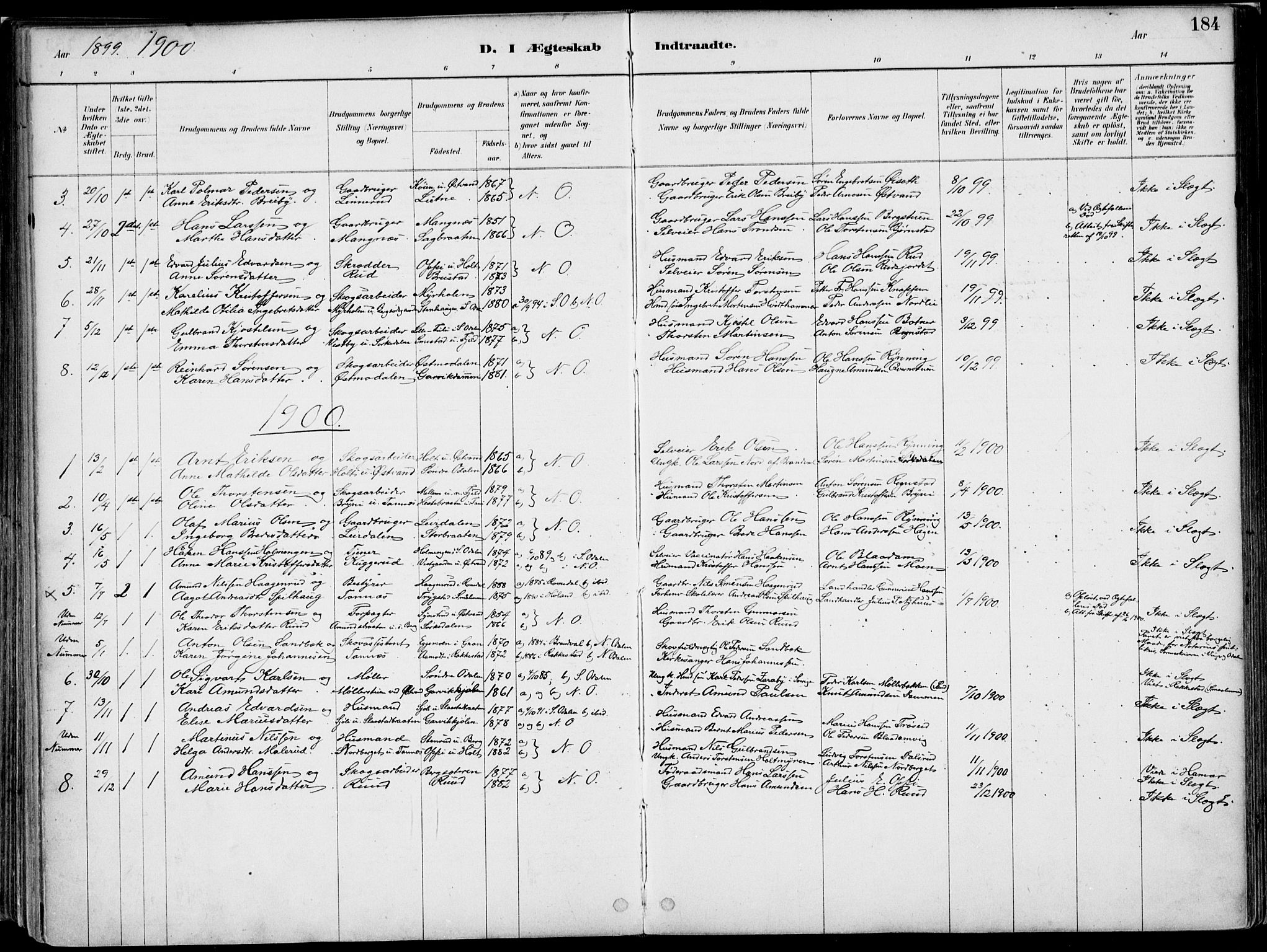 Nord-Odal prestekontor, SAH/PREST-032/H/Ha/Haa/L0008: Parish register (official) no. 8, 1886-1901, p. 184