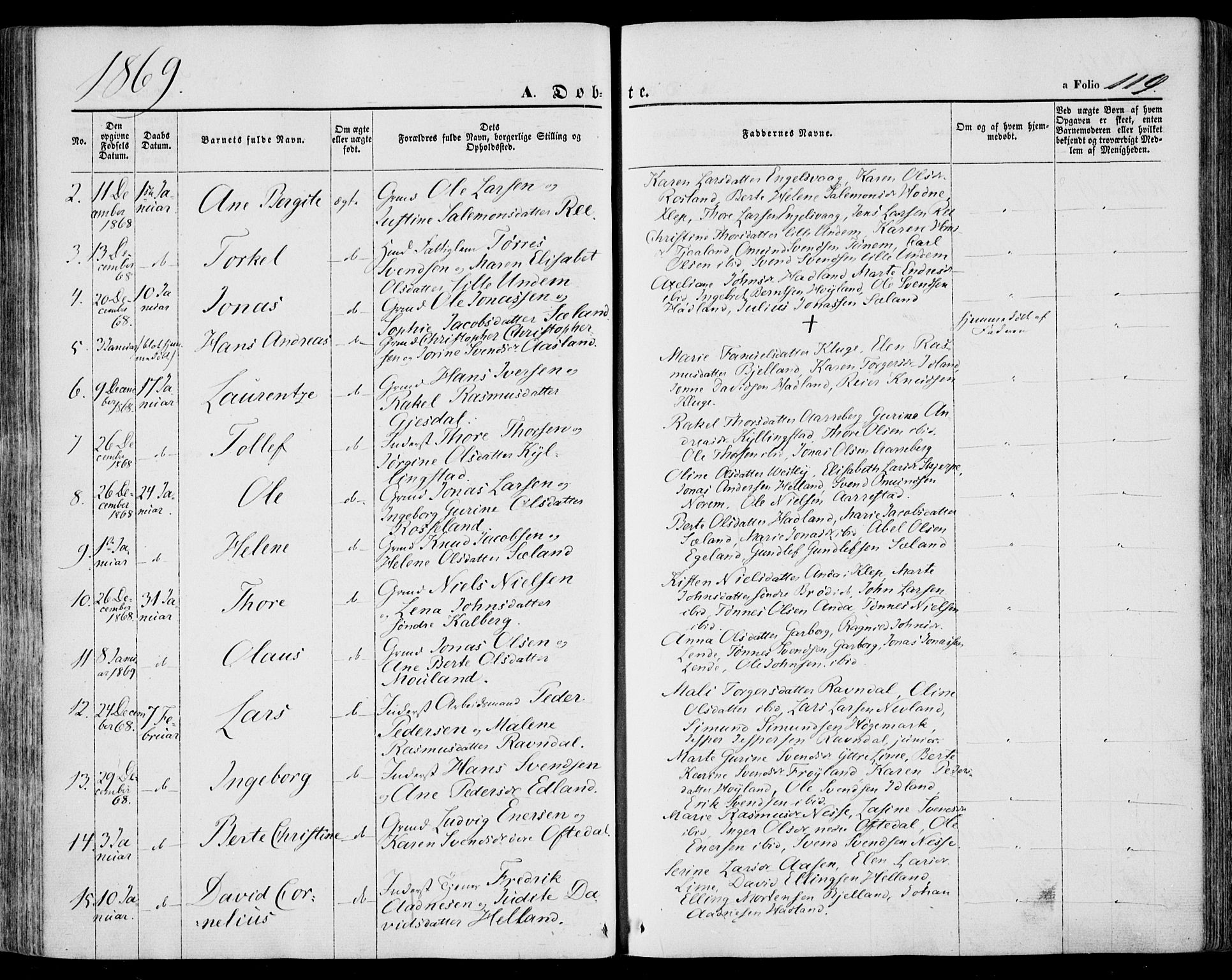Lye sokneprestkontor, SAST/A-101794/001/30BA/L0007: Parish register (official) no. A 6, 1856-1871, p. 119
