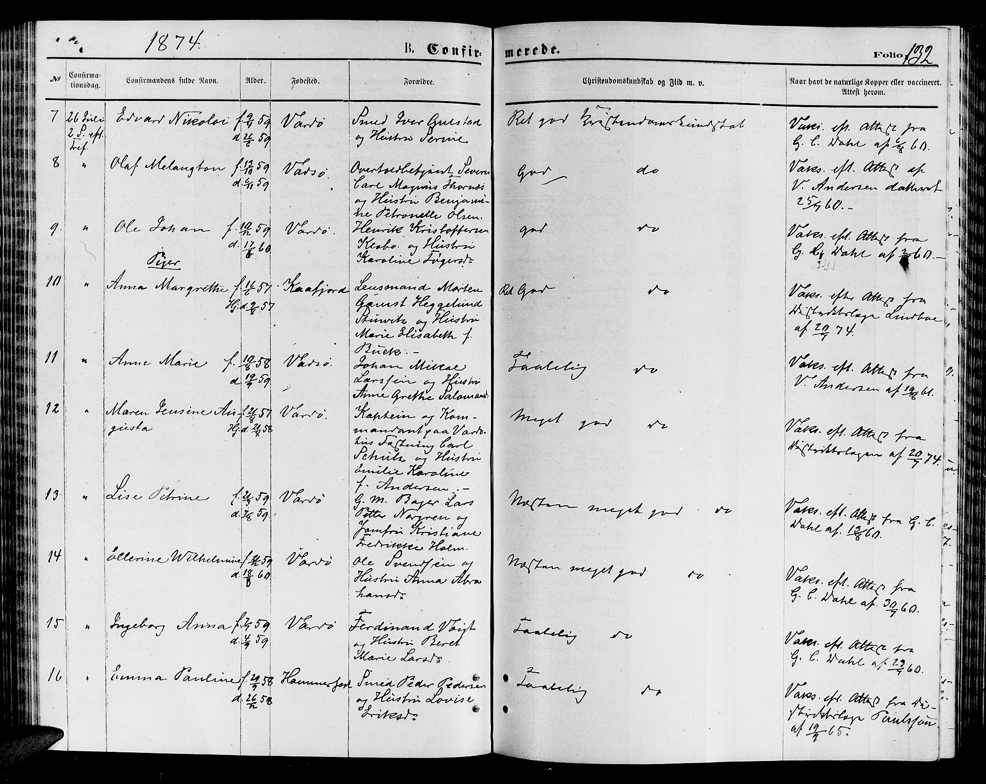 Vardø sokneprestkontor, AV/SATØ-S-1332/H/Hb/L0003klokker: Parish register (copy) no. 3, 1871-1878, p. 132