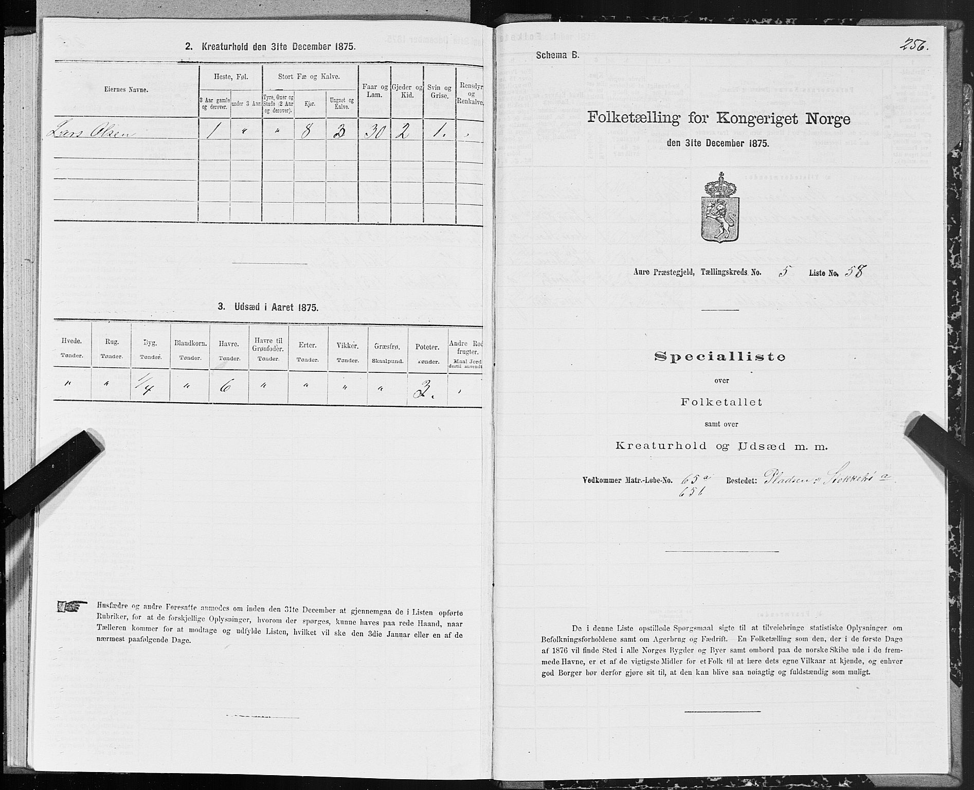 SAT, 1875 census for 1569P Aure, 1875, p. 4256