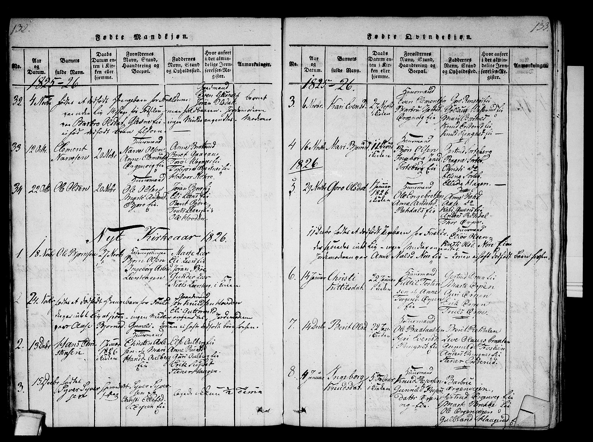 Krødsherad kirkebøker, AV/SAKO-A-19/F/Fa/L0001: Parish register (official) no. 1, 1815-1829, p. 132-133