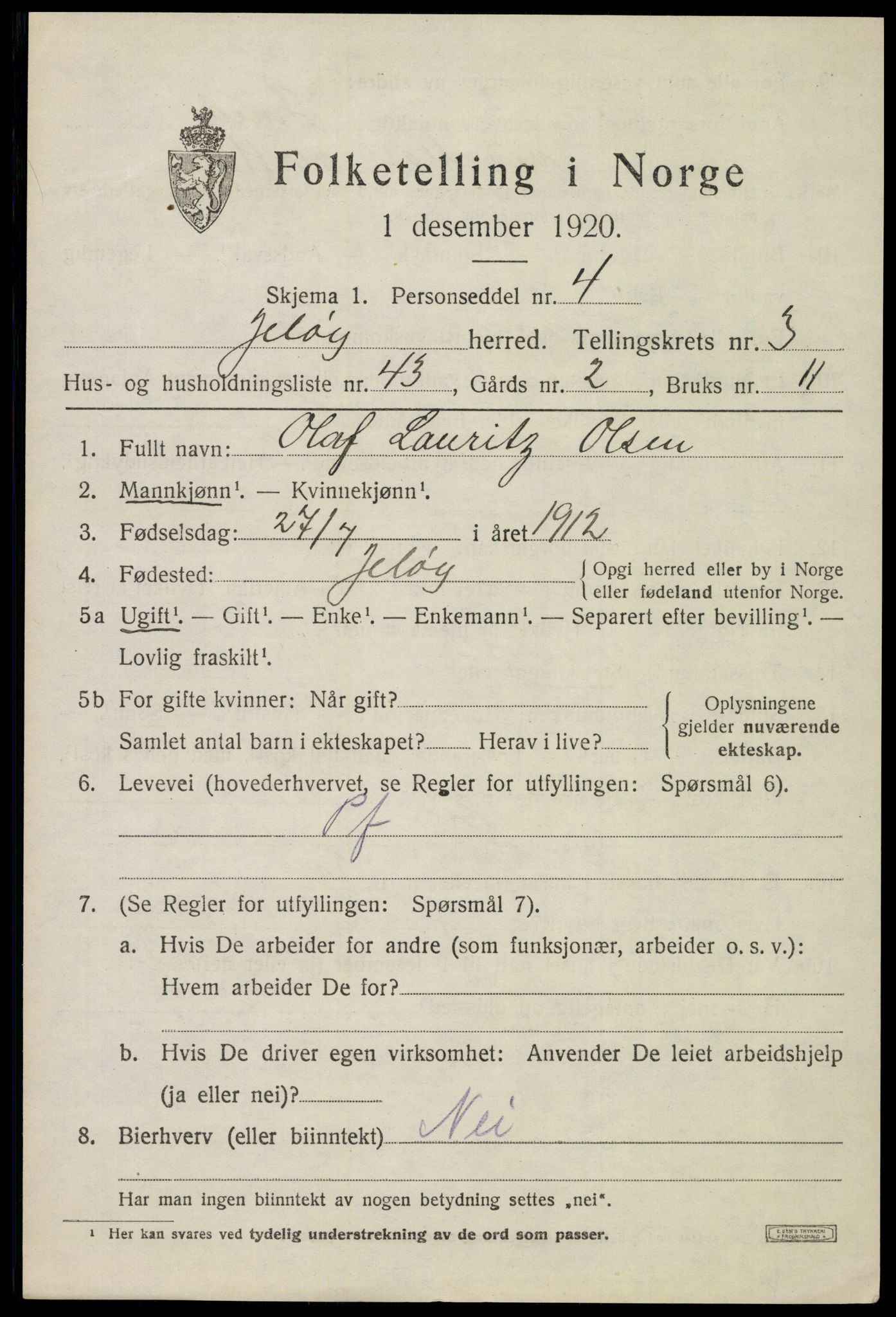 SAO, 1920 census for Moss land district, 1920, p. 3767