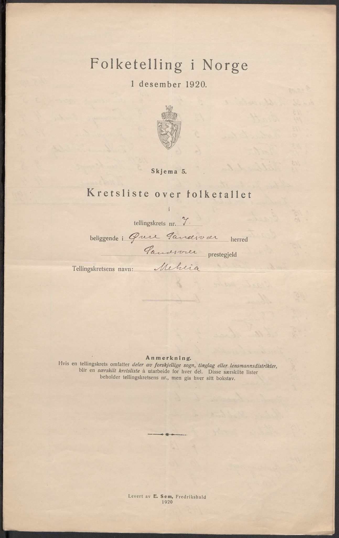 SAKO, 1920 census for Øvre Sandsvær, 1920, p. 22