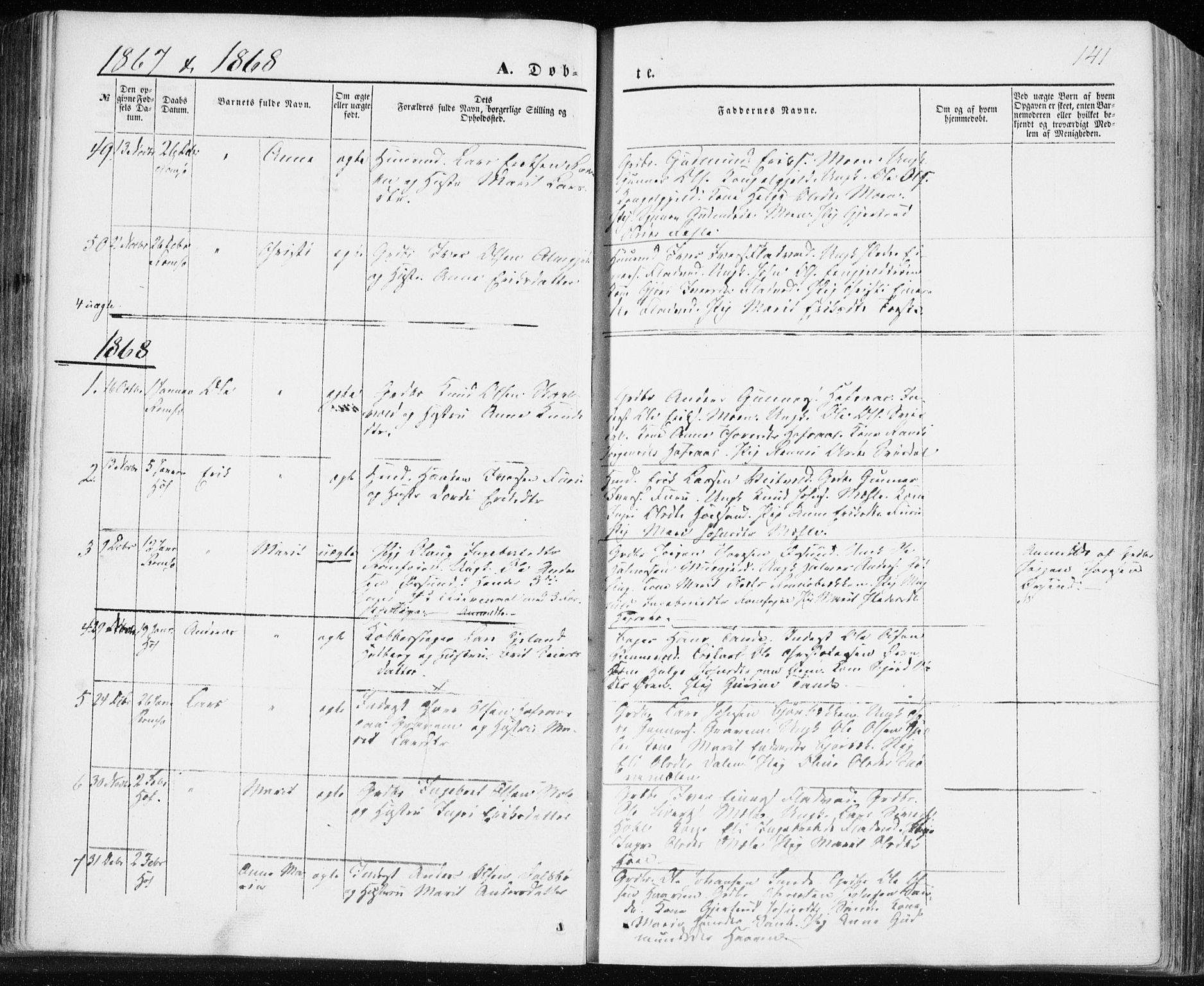 Ministerialprotokoller, klokkerbøker og fødselsregistre - Møre og Romsdal, SAT/A-1454/590/L1013: Parish register (official) no. 590A05, 1847-1877, p. 141