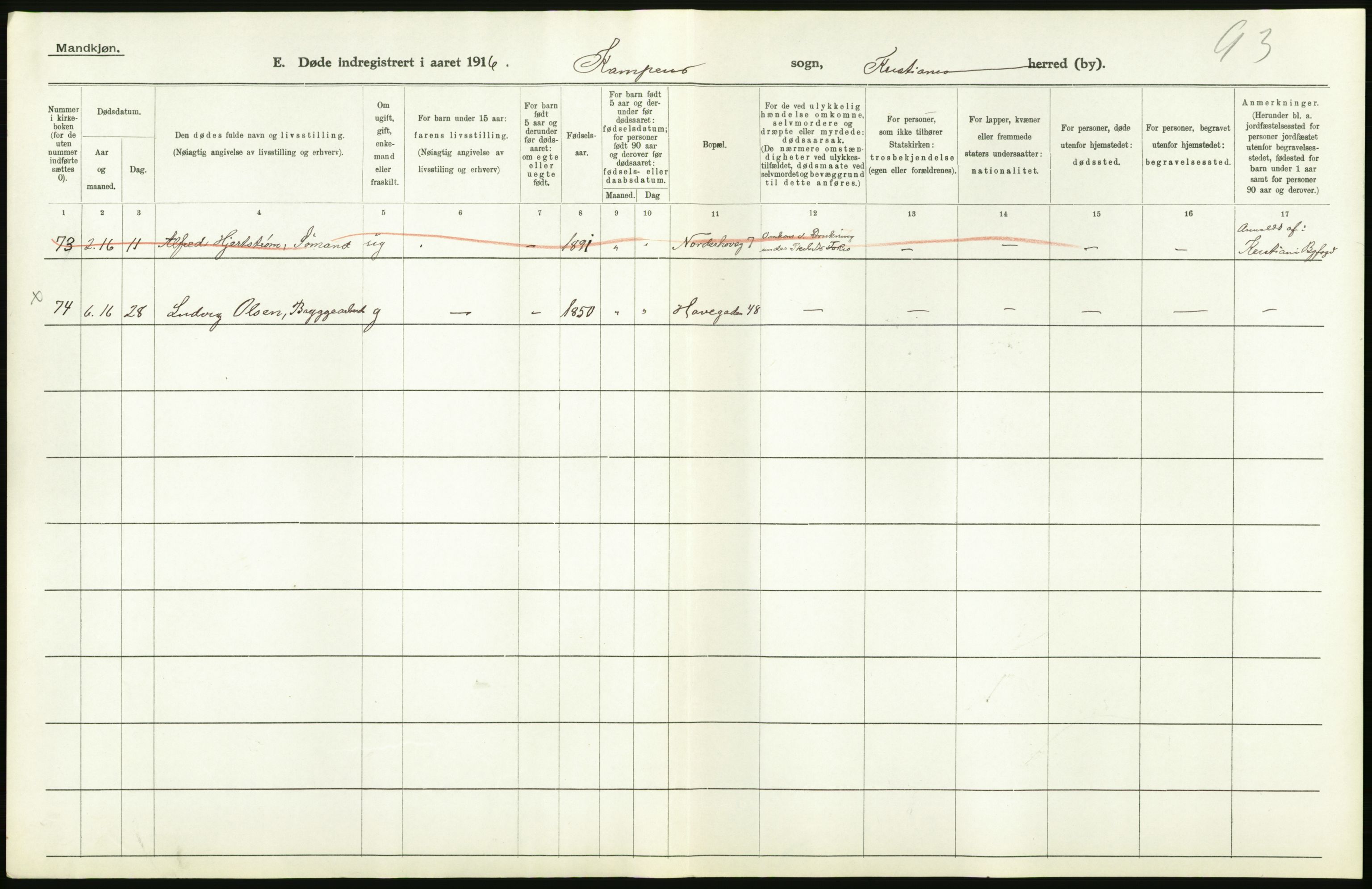 Statistisk sentralbyrå, Sosiodemografiske emner, Befolkning, RA/S-2228/D/Df/Dfb/Dfbf/L0009: Kristiania: Døde., 1916, p. 172