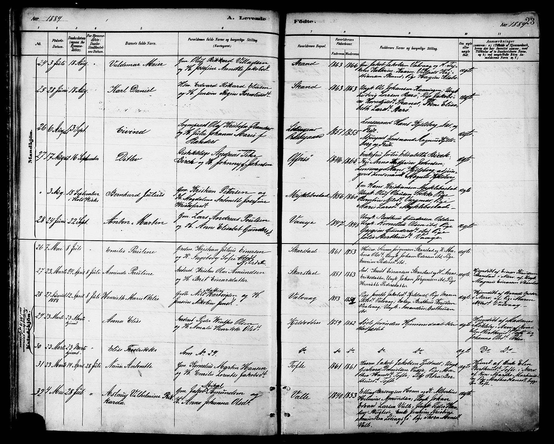 Ministerialprotokoller, klokkerbøker og fødselsregistre - Nordland, AV/SAT-A-1459/872/L1035: Parish register (official) no. 872A10, 1884-1896, p. 23