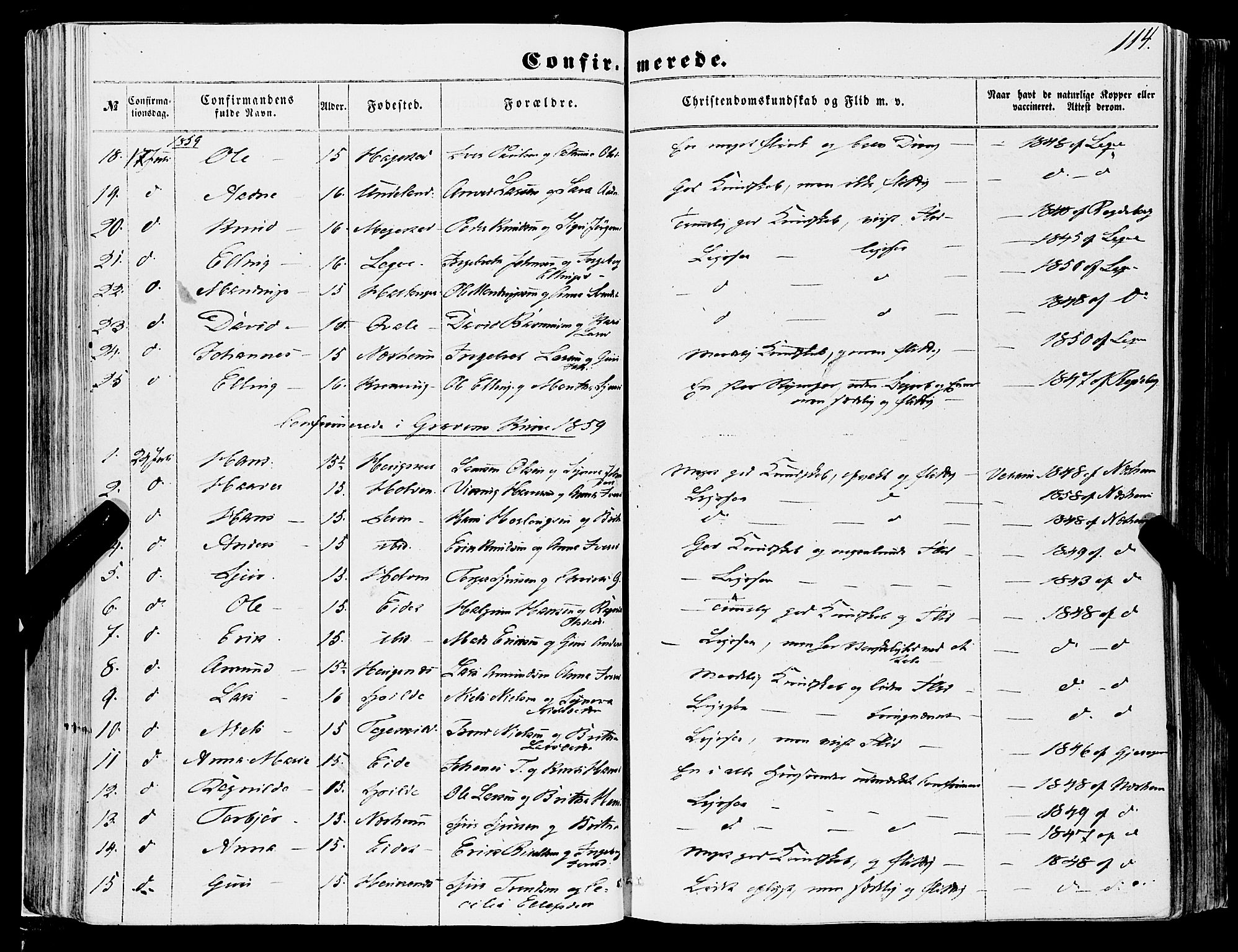 Ulvik sokneprestembete, SAB/A-78801/H/Haa: Parish register (official) no. A 13, 1853-1863, p. 114