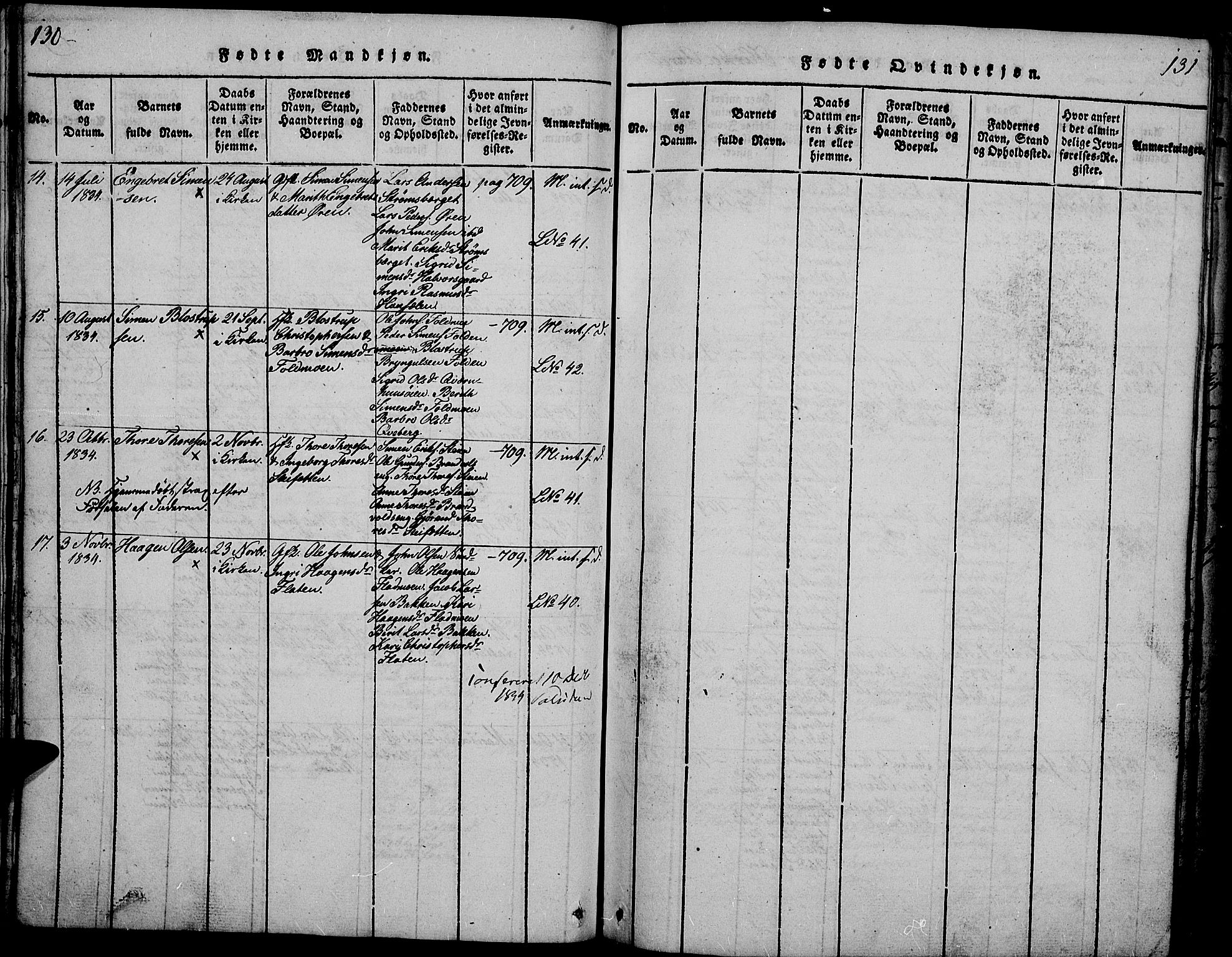 Tynset prestekontor, SAH/PREST-058/H/Ha/Hab/L0002: Parish register (copy) no. 2, 1814-1862, p. 130-131