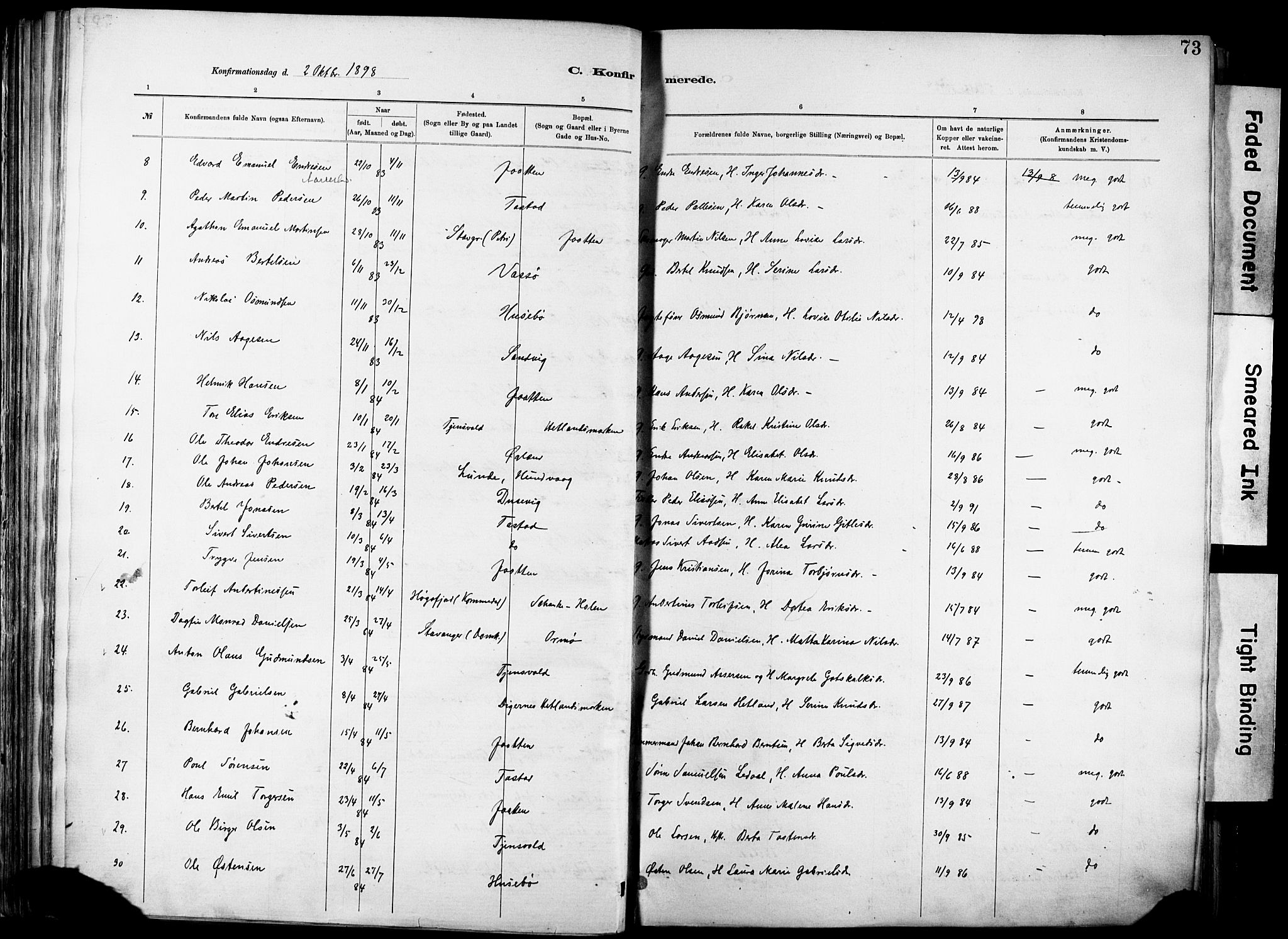 Hetland sokneprestkontor, SAST/A-101826/30/30BA/L0012: Parish register (official) no. A 12, 1882-1912, p. 73