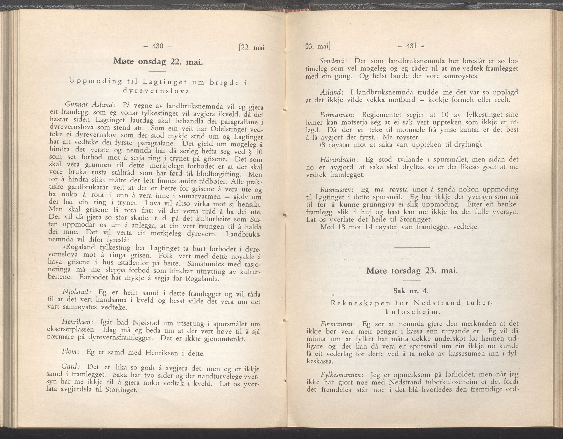 Rogaland fylkeskommune - Fylkesrådmannen , IKAR/A-900/A/Aa/Aaa/L0054: Møtebok , 1935, p. 430-431