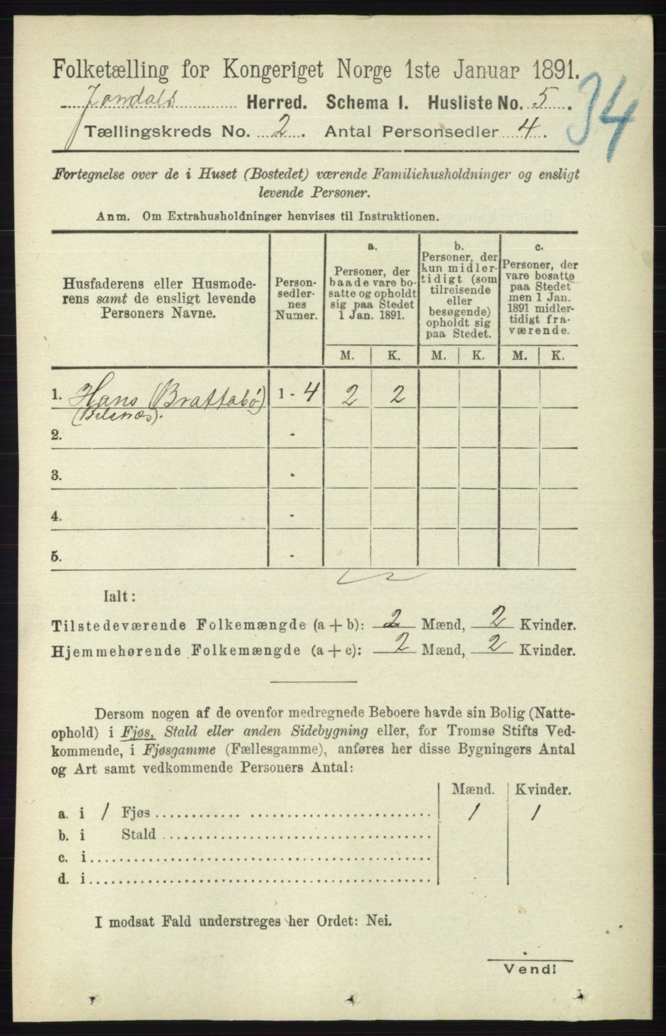 RA, 1891 census for 1227 Jondal, 1891, p. 781