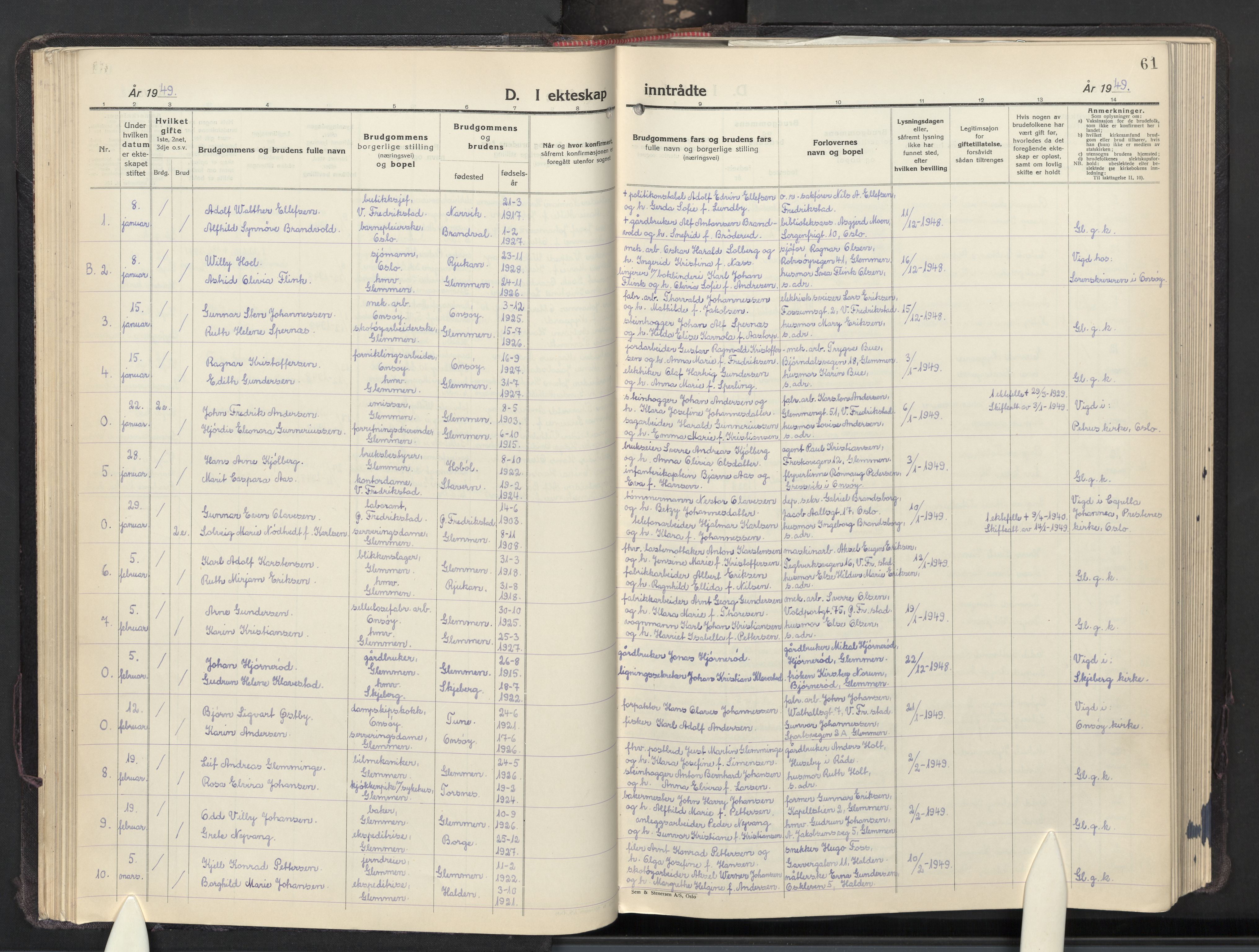 Glemmen prestekontor Kirkebøker, SAO/A-10908/G/Ga/L0012: Parish register (copy) no. 12, 1944-1962, p. 61