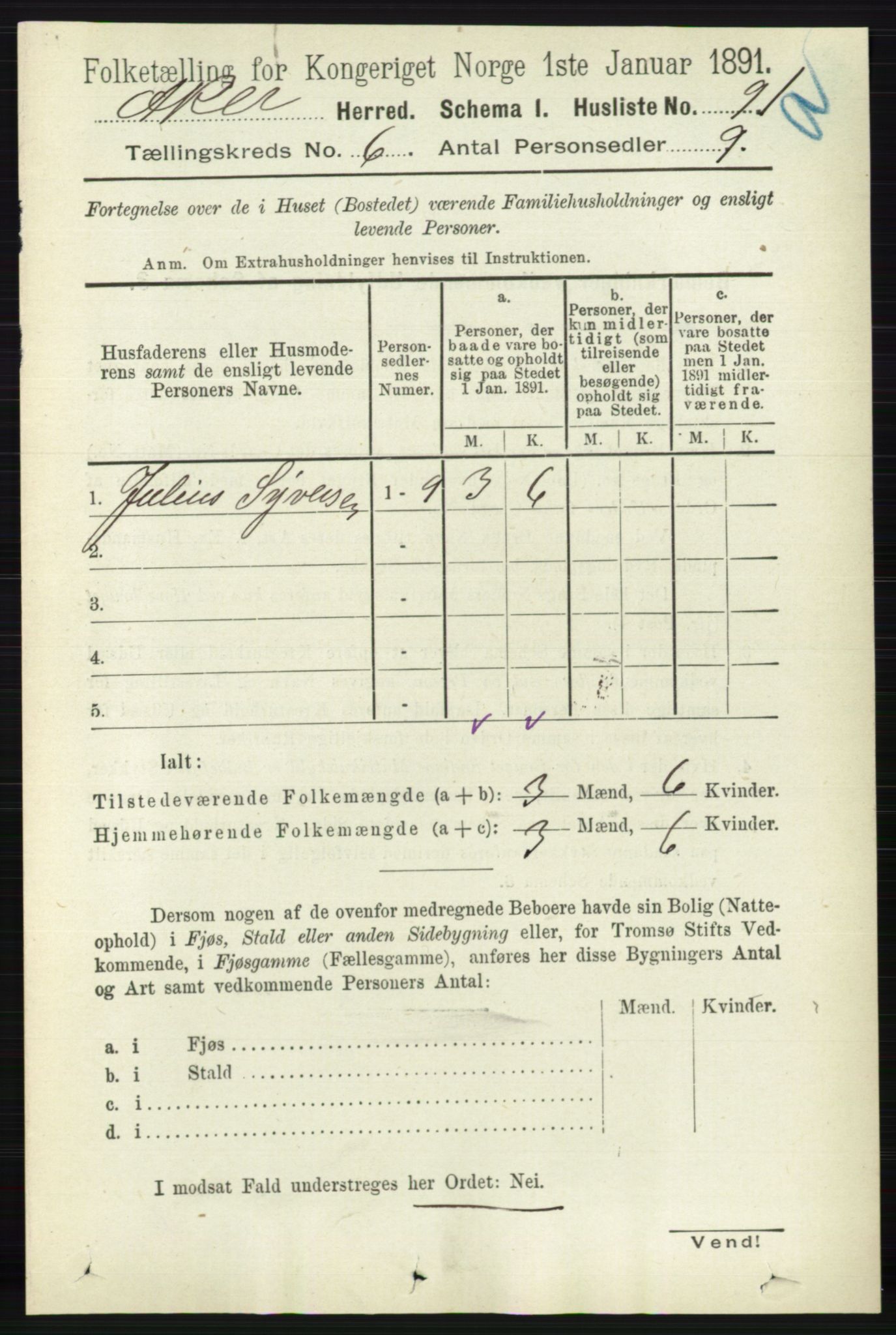 RA, 1891 census for 0218 Aker, 1891, p. 5499