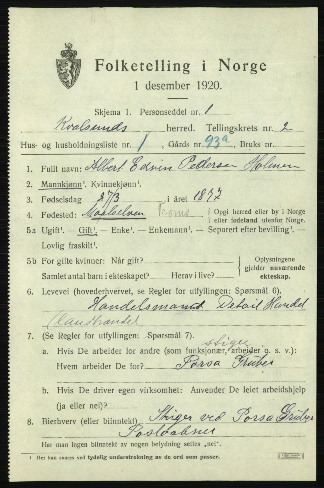 SATØ, 1920 census for , 1920, p. 660