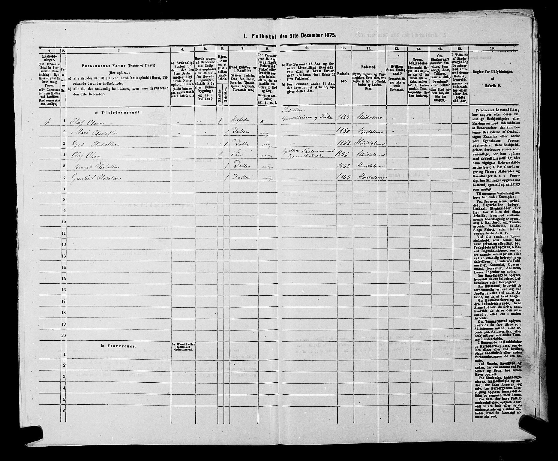 SAKO, 1875 census for 0833P Lårdal, 1875, p. 503