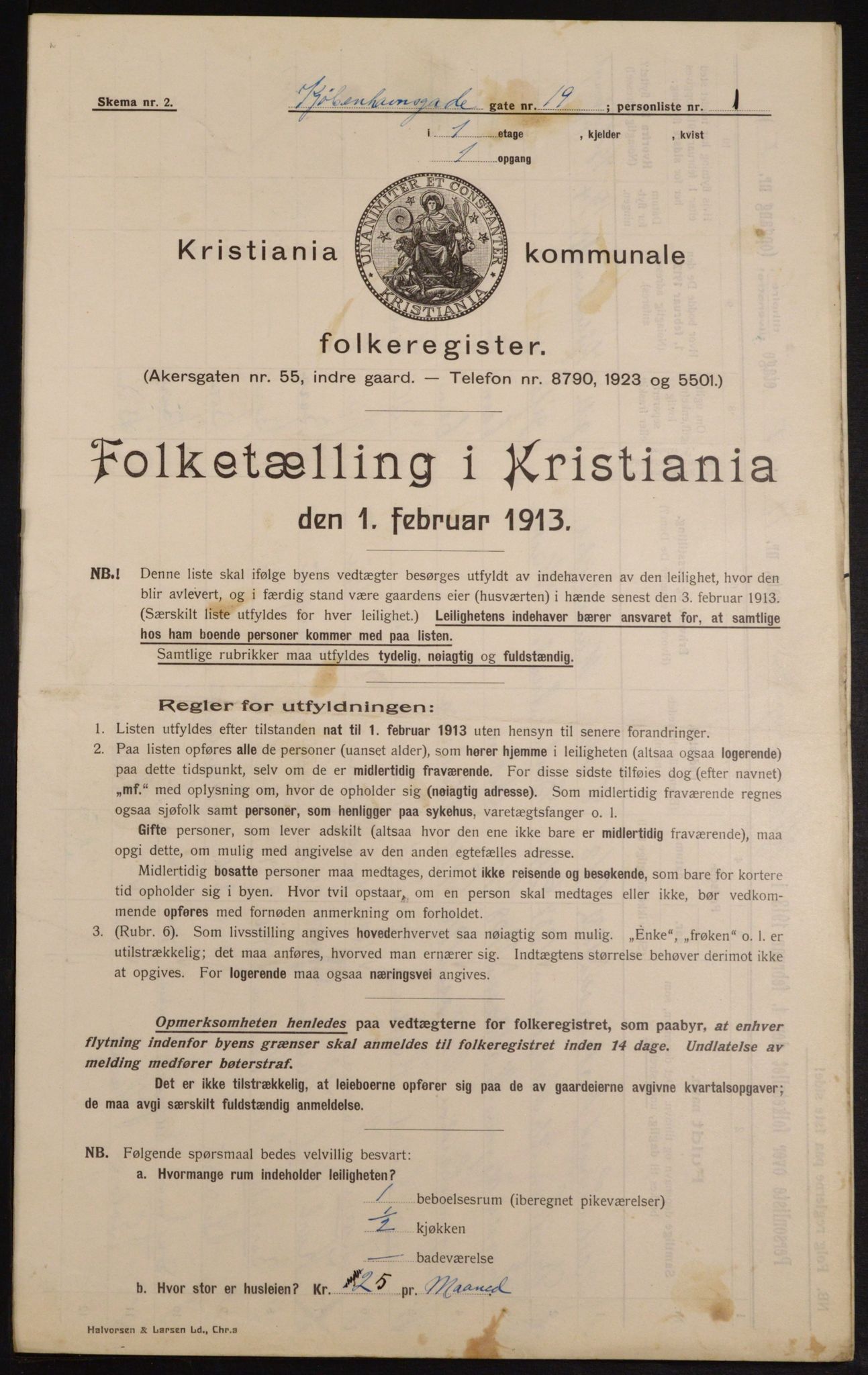 OBA, Municipal Census 1913 for Kristiania, 1913, p. 55008