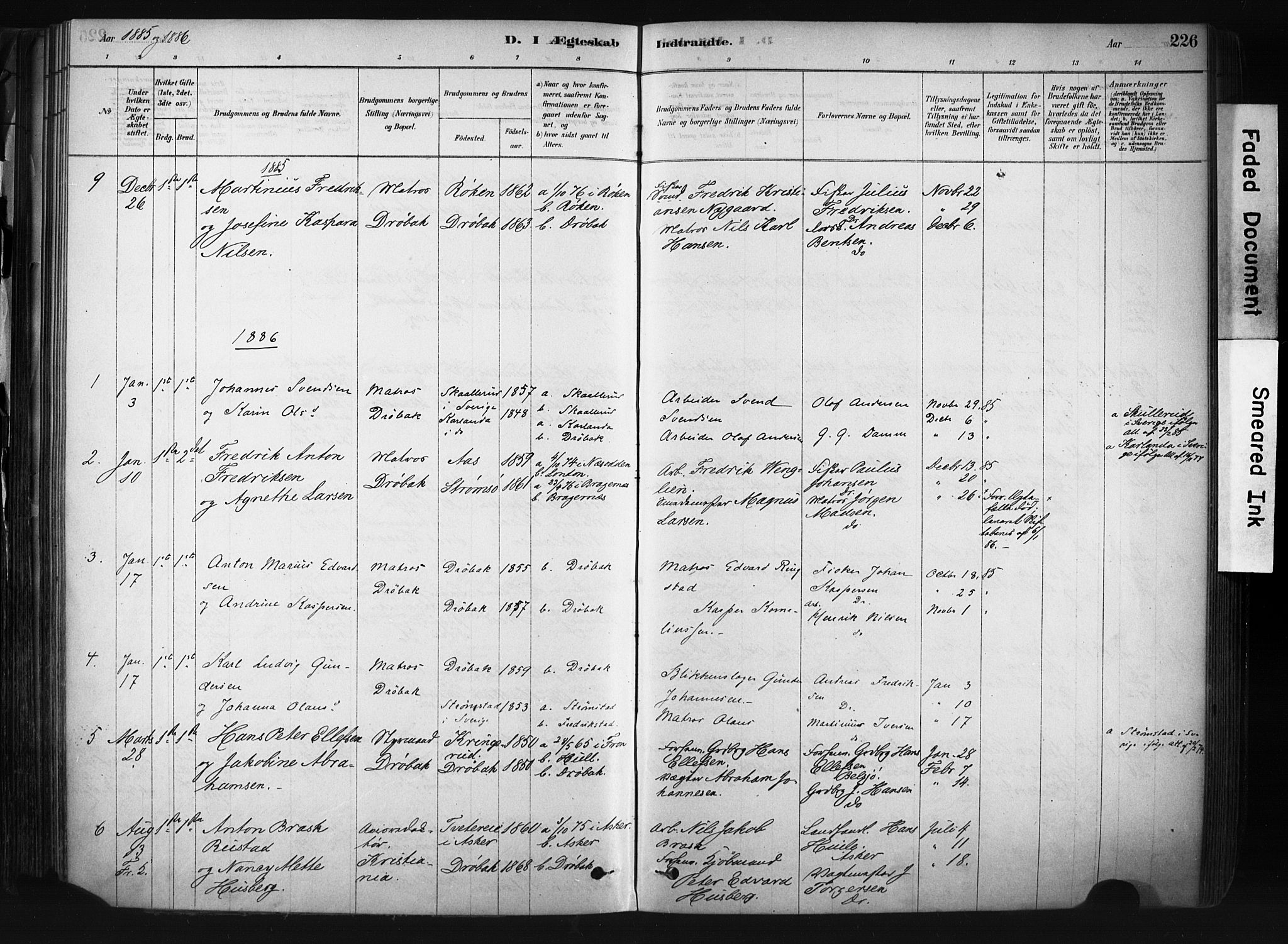 Drøbak prestekontor Kirkebøker, AV/SAO-A-10142a/F/Fb/L0001: Parish register (official) no. II 1, 1878-1891, p. 226