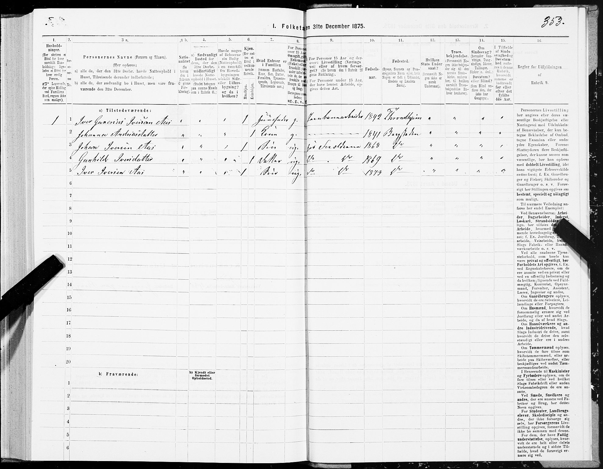 SAT, 1875 census for 1640P Røros, 1875, p. 1353